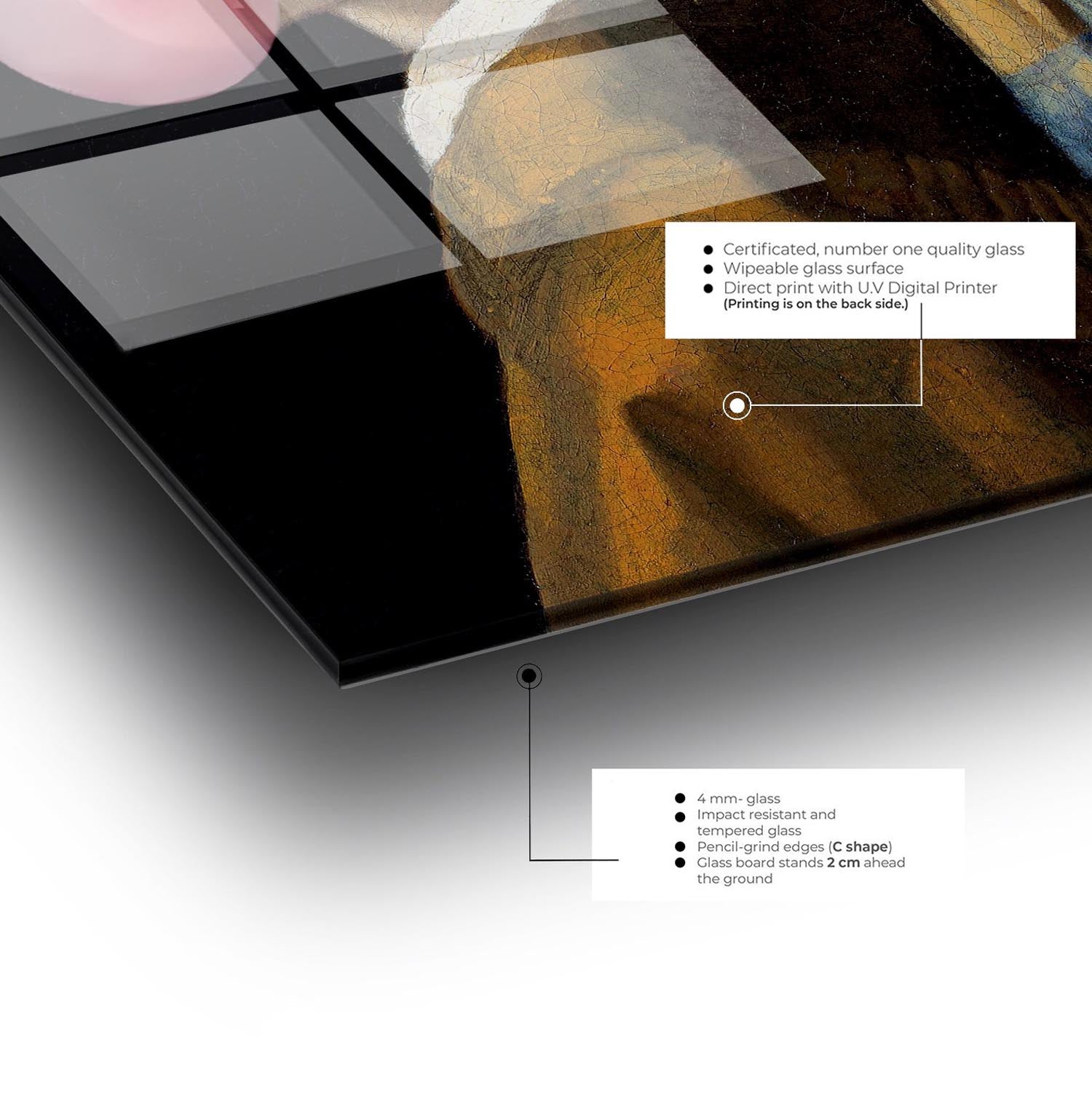 Verleihen Sie Ihrem Zuhause mit dem CAM3730 von Wallity einen Hauch von Luxus! Dieses mehrfarbige Glasgemälde begeistert durch brillante Farben und exquisite Details.