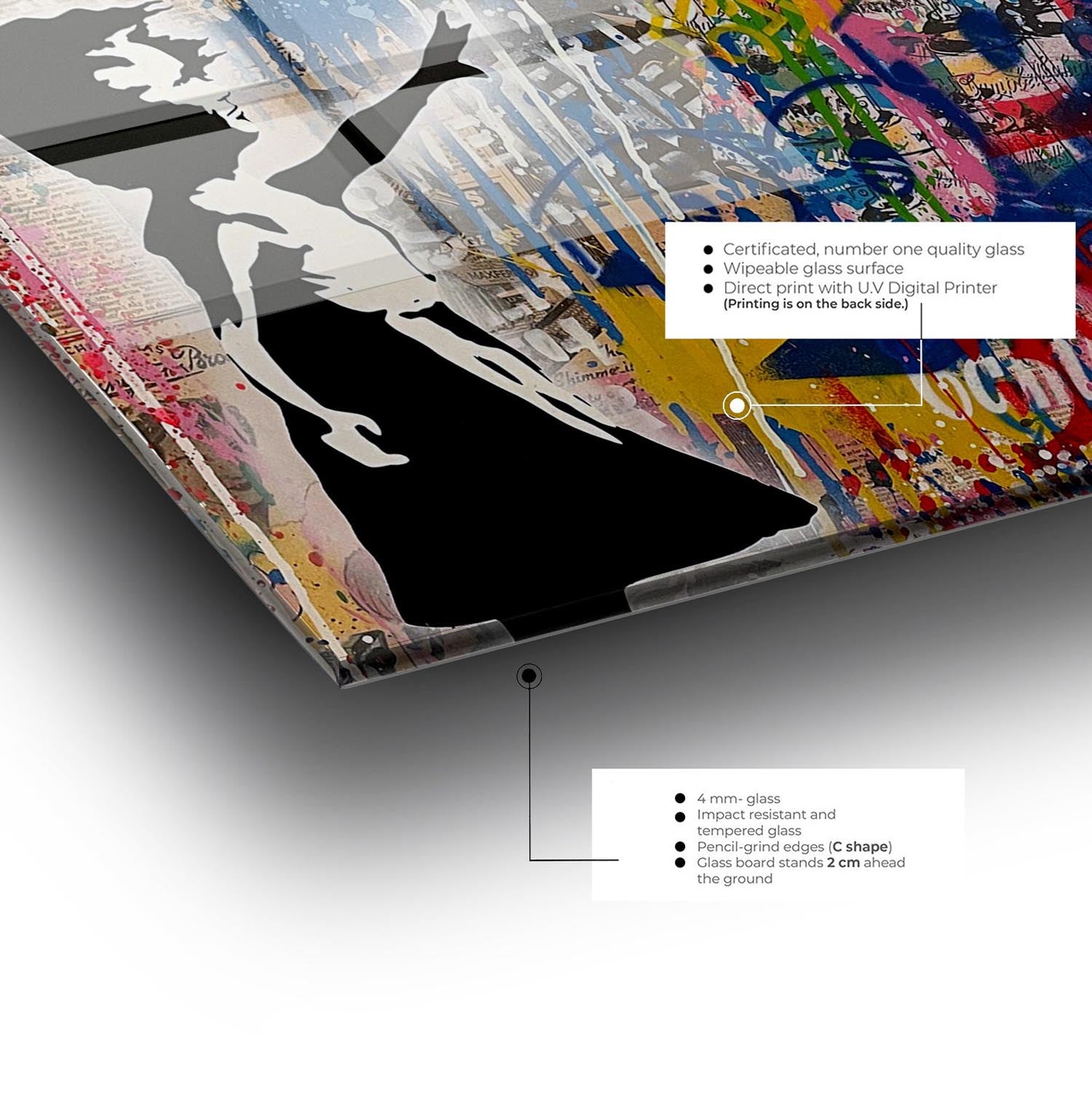 Entdecken Sie das CAM4124_5050 von Wallity – ein faszinierendes, mehrfarbiges Kunstwerk aus gehärtetem Glas, das jeden Raum stilvoll bereichert.