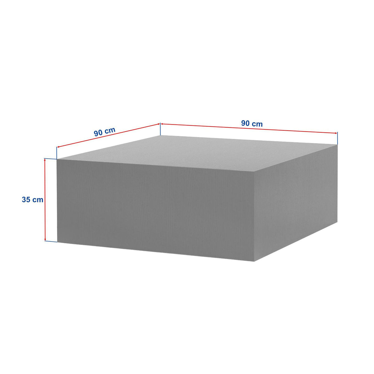 Couchtisch Prizma in Venezia Nussbaum von Nordure, quadratische Tischplatte aus MDF mit unterem Ablagefach, Frontalansicht.