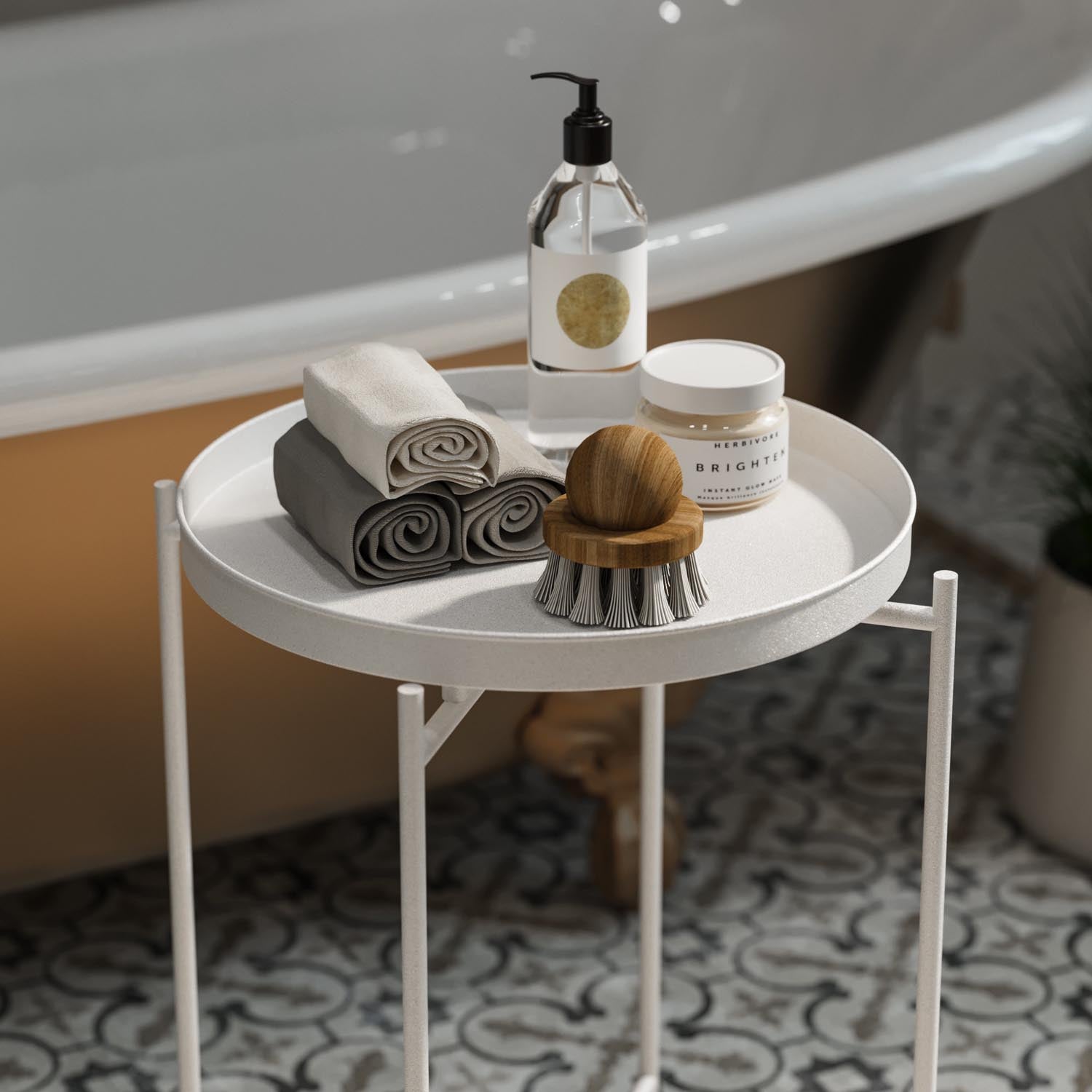 Eleganter SHB Sofatisch in strahlendem Weiß von Hanah Home. Robuste Metallkonstruktion, ideal für stilvolle Wohnräume. Vielseitig und langlebig.