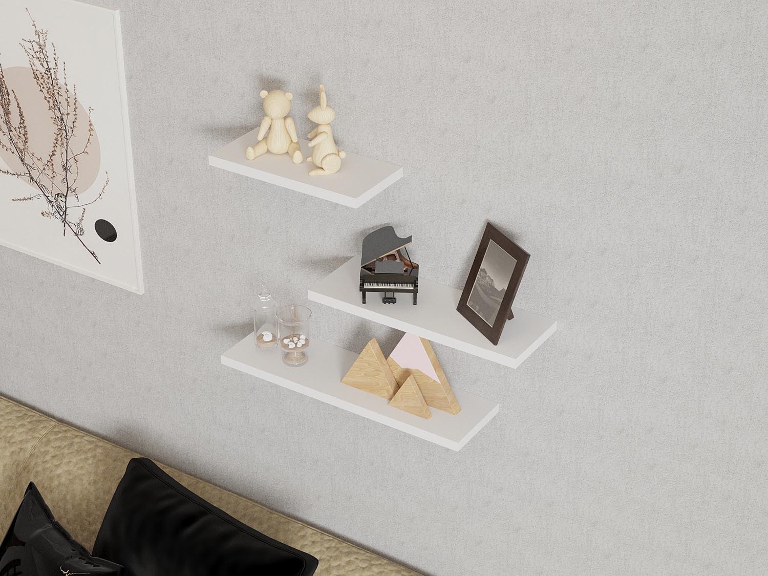 Verleihen Sie Ihrem Zuhause mit dem Leila Wandregal in Weiß von Hanah Home einen Hauch von Eleganz und Funktionalität. Perfekt für jeden Raum!