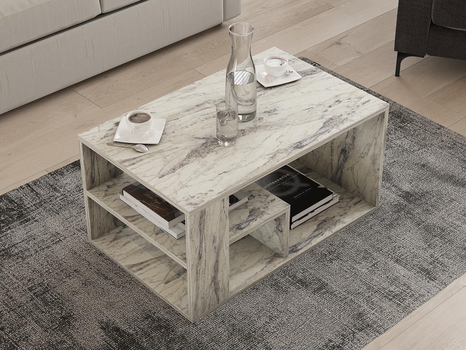 Entdecken Sie den Eros Sofatisch von Hanah Home in Freesia-Marmor – ein stilvolles Möbelstück, das Eleganz und Funktionalität vereint.