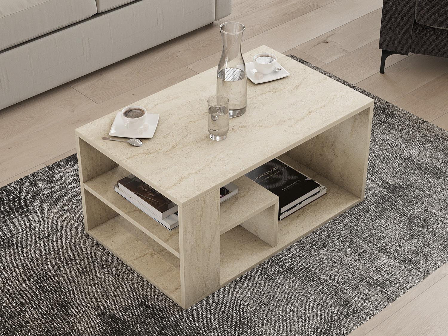 Gestalten Sie Ihr Zuhause mit dem Eros Travertin Beistelltisch von Hanah Home stilvoll und praktisch. Perfekt für moderne Wohnräume!