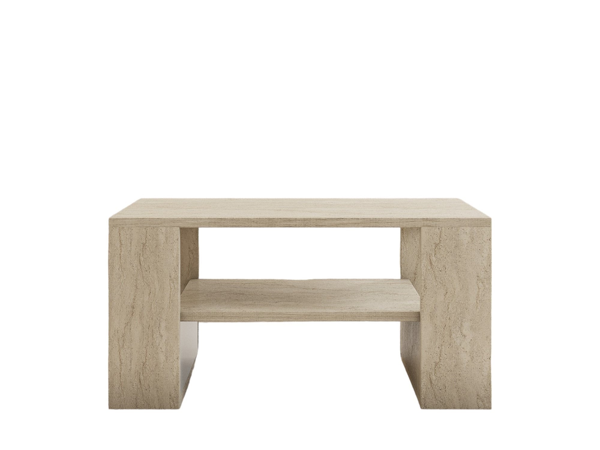 Stilvoller Iris Sofatisch aus Travertin von Hanah Home. Perfekt für Ihr Wohnzimmer, vereint Eleganz und praktische Nutzung in einem modernen Design.