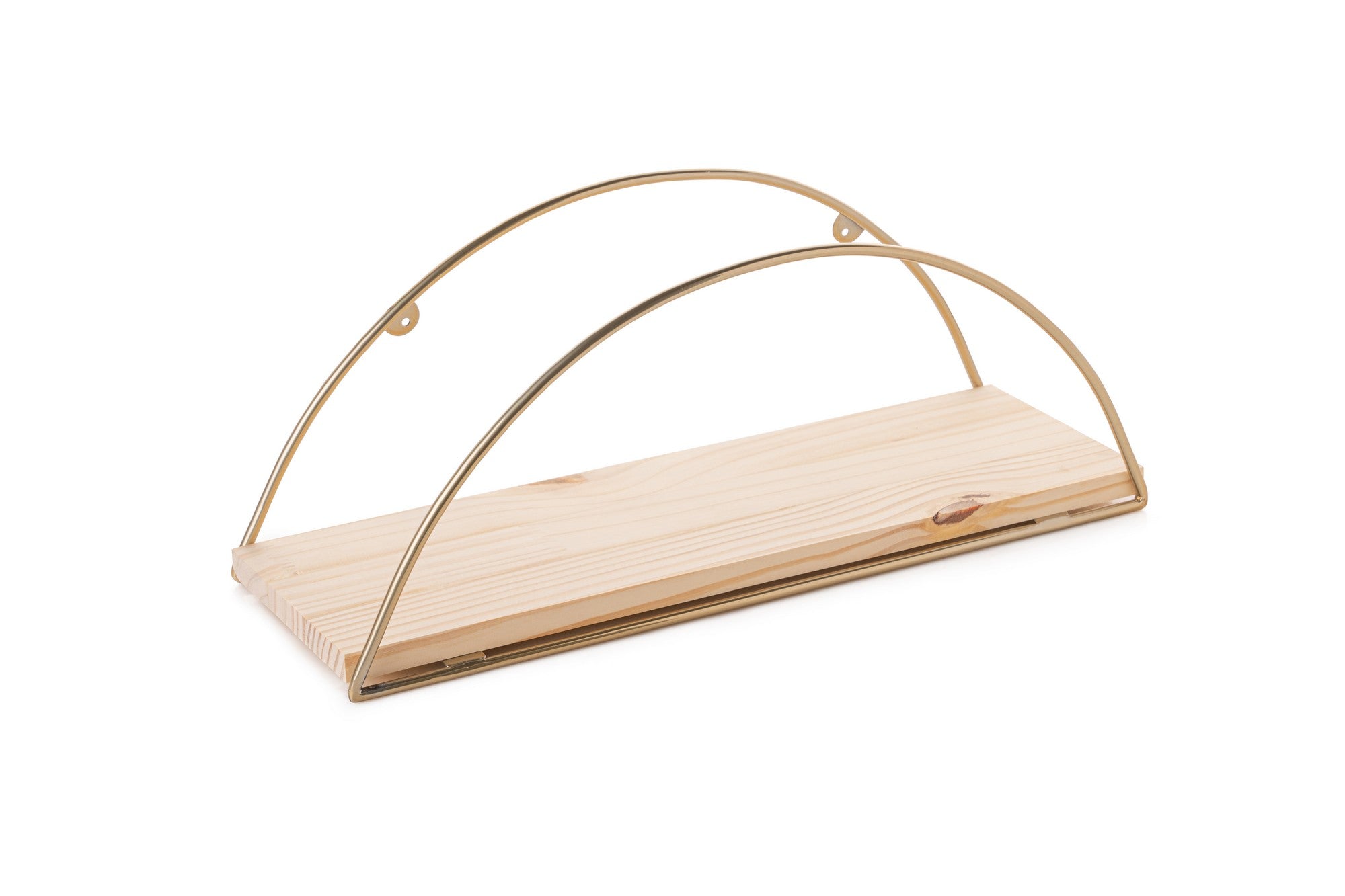 Gestalten Sie Ihr Zuhause mit dem eleganten Wandregal von Hanah Home in Gold und Braun. Aus hochwertigem Massivholz gefertigt, vereint es Stil und Funktionalität.