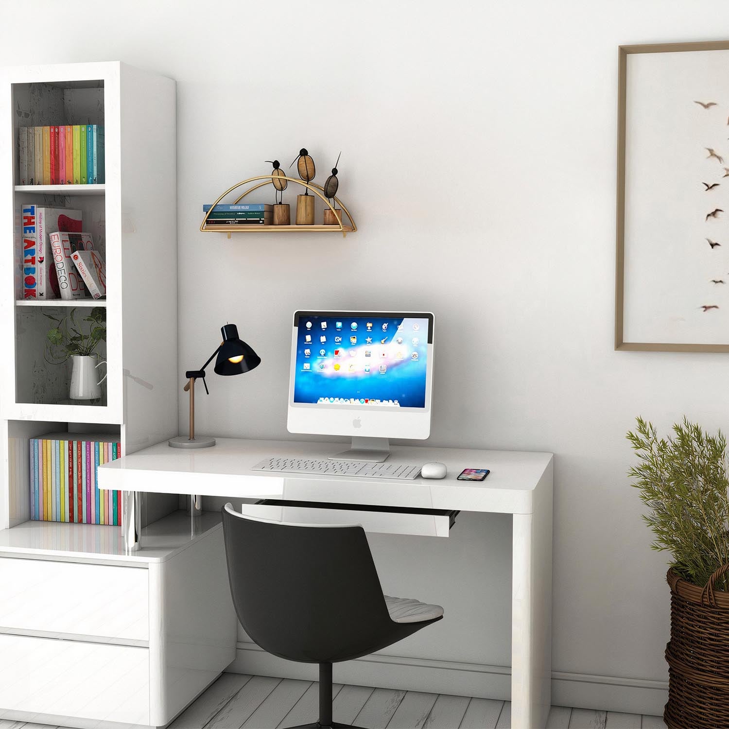 Gestalten Sie Ihr Zuhause mit dem eleganten Wandregal von Hanah Home in Gold und Braun. Aus hochwertigem Massivholz gefertigt, vereint es Stil und Funktionalität.