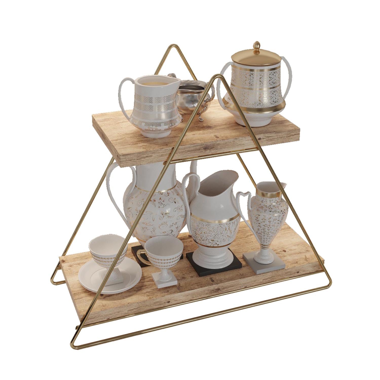 Verleihen Sie Ihrem Raum mit dem stilvollen Wandregal von Hanah Home aus Massivholz in Gold und Braun einen Hauch von Eleganz und Funktionalität.