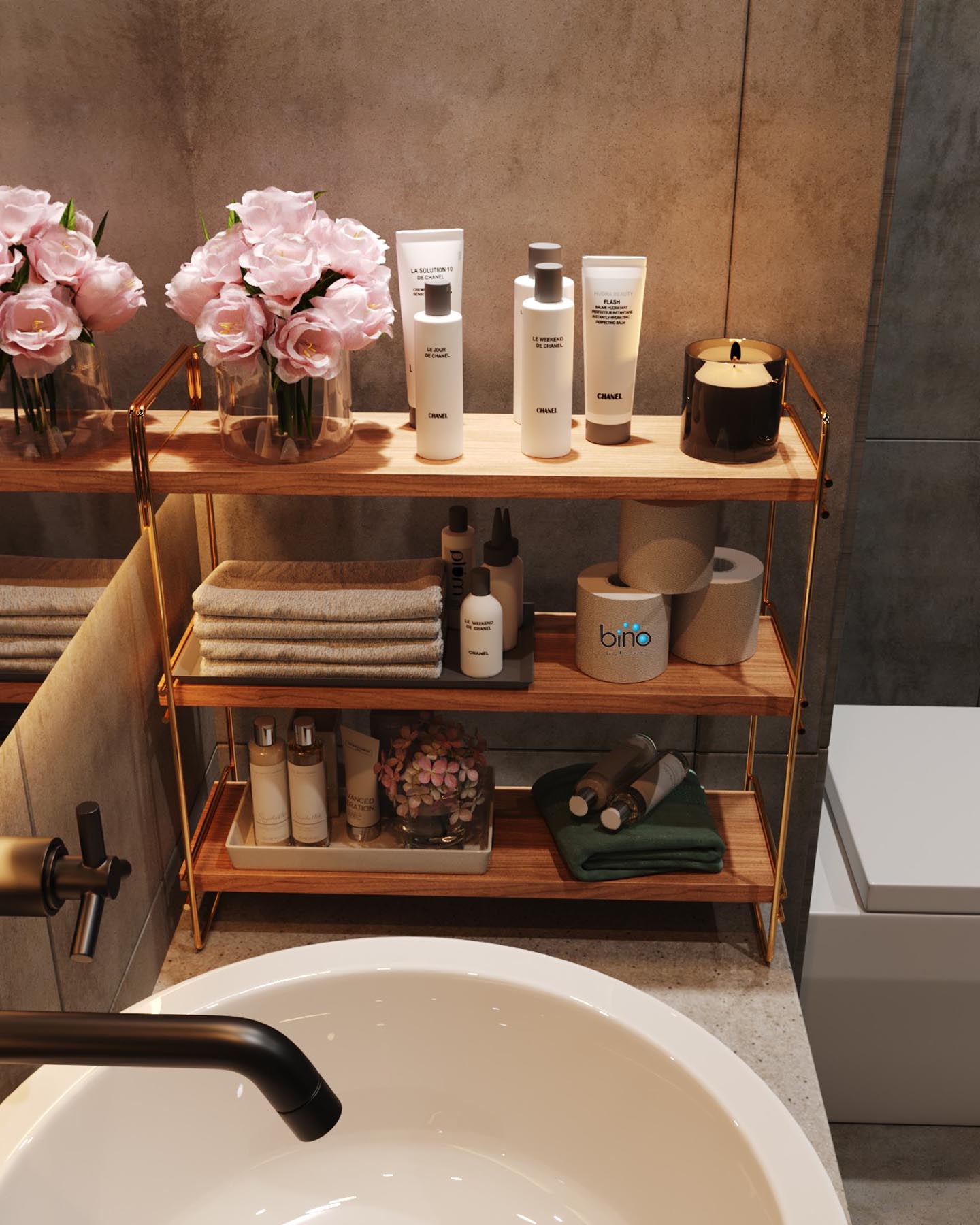 Entdecken Sie den 3-stufigen Wandorganizer von Hanah Home, der aus hochwertigem Massivholz gefertigt ist und mit seinem gold-braunen Design jeden Raum stilvoll aufwertet.