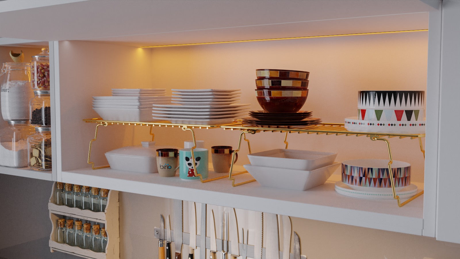 Entdecken Sie das Dolap Ici Organizer Wandregal in Gold und Braun von Hanah Home – eine stilvolle Lösung für Ihre Inneneinrichtung, die Eleganz und Funktionalität vereint.