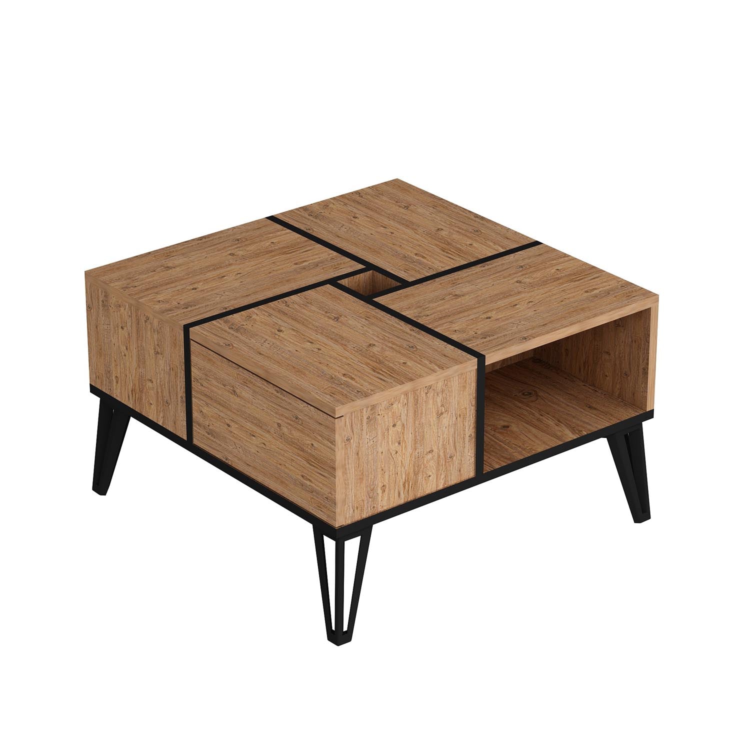 Erleben Sie den Nirvana Sofatisch in Atlantischer Kiefer Schwarz von Hanah Home – ein elegantes Design, das Stil und Langlebigkeit perfekt kombiniert.