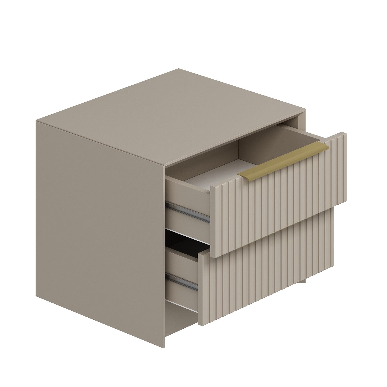 Verleihen Sie Ihrem Schlafzimmer mit dem Kale Luxe Nachttisch von Hanah Home in Stein einen Hauch von Stil und Funktionalität. Ideal für jeden Raum!