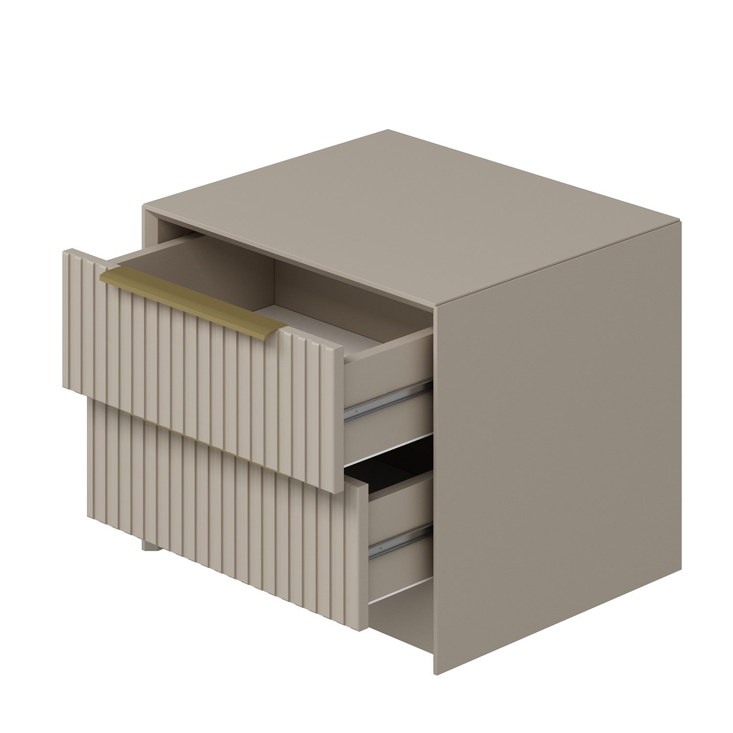 Entdecken Sie den eleganten Kale Luxe Nachttisch von Hanah Home in Stein. Perfekt für stilvolle Schlafzimmer mit viel Stauraum!