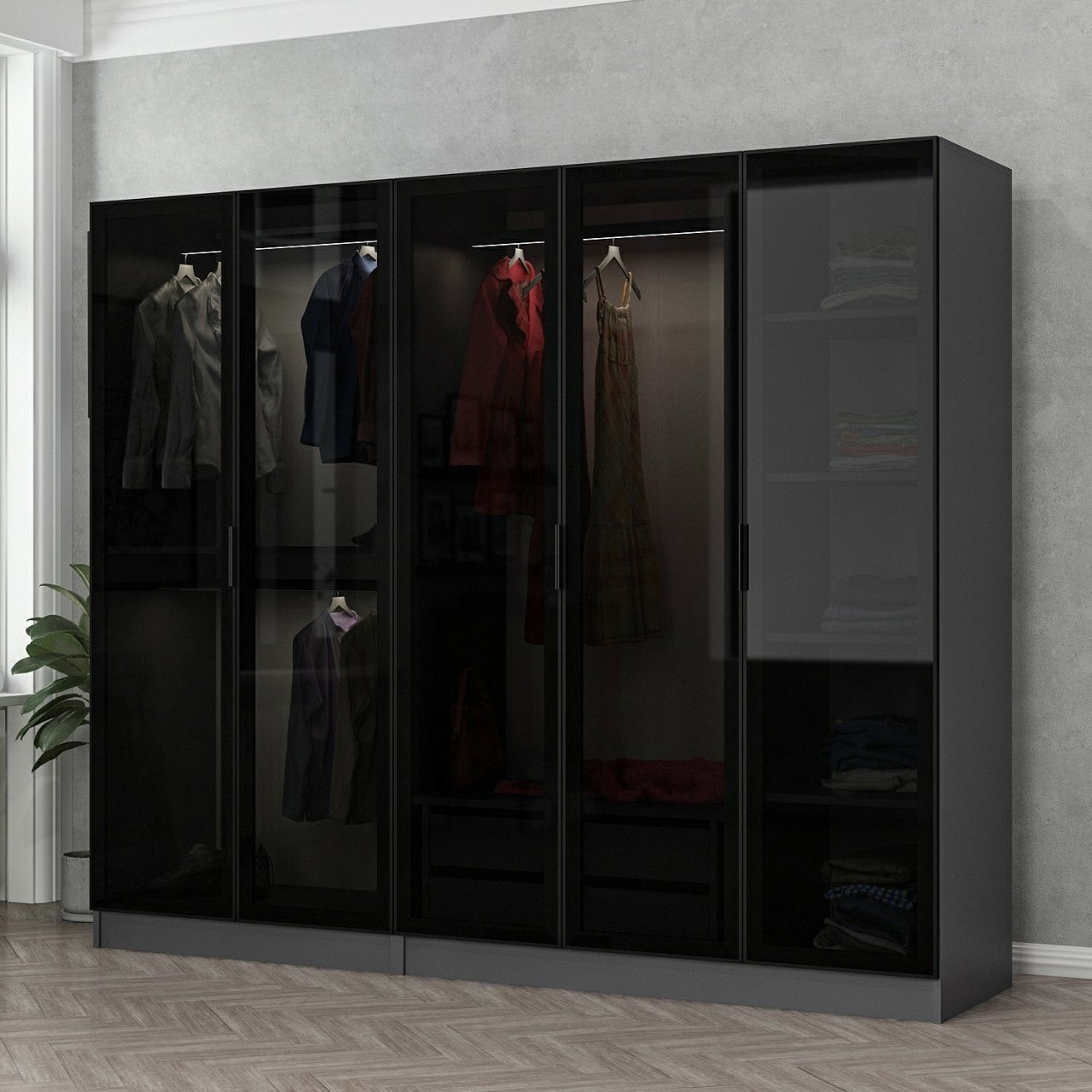 Entdecken Sie die elegante Kale Garderobe in Anthrazit Schwarz von Hanah Home – die perfekte Kombination aus Stil und Funktionalität für Ihr Zuhause.