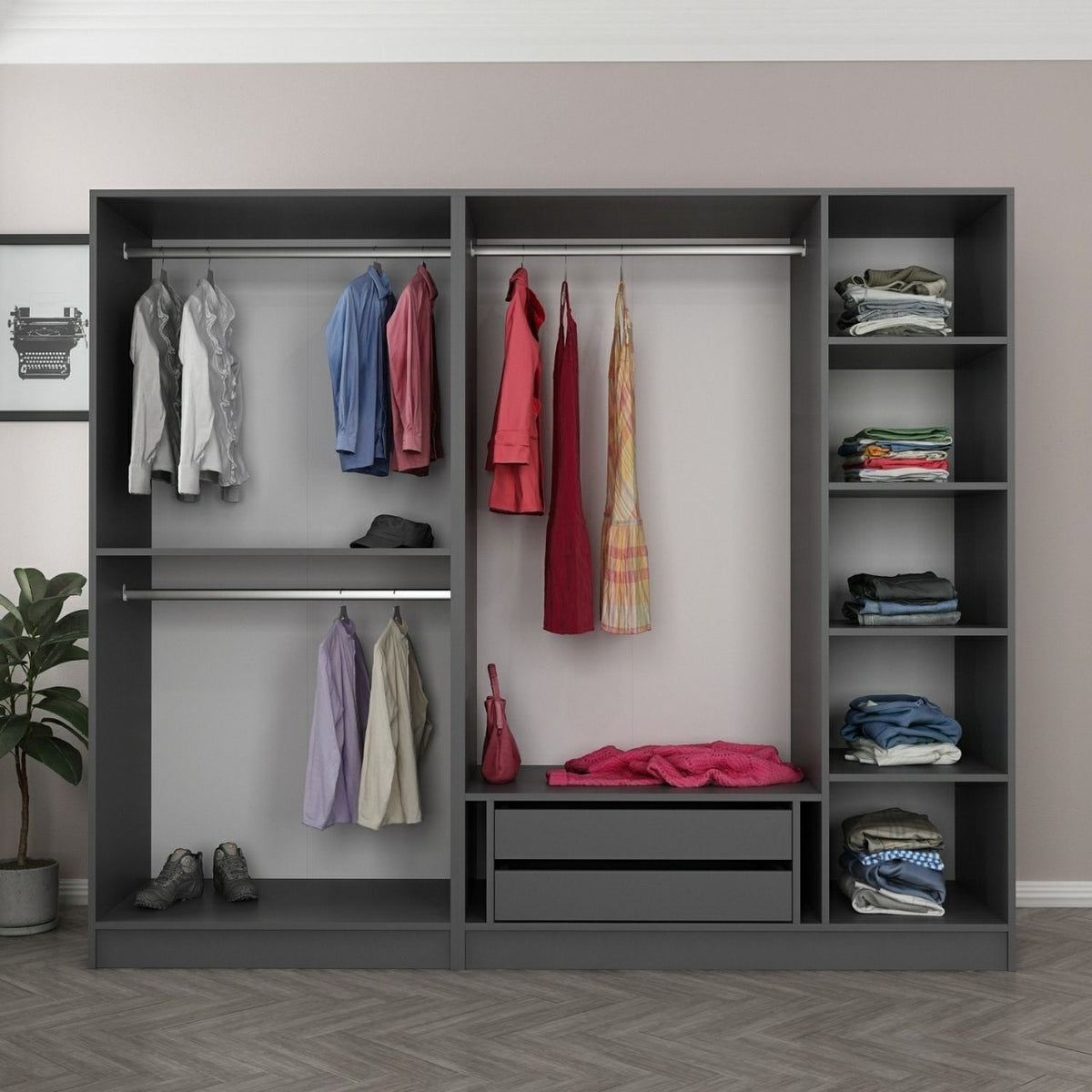 Kale Schrank - Anthrazit Schwarz in Anthrazit Schwarz präsentiert im Onlineshop von KAQTU Design AG. Drehtürenschrank ist von Hanah Home