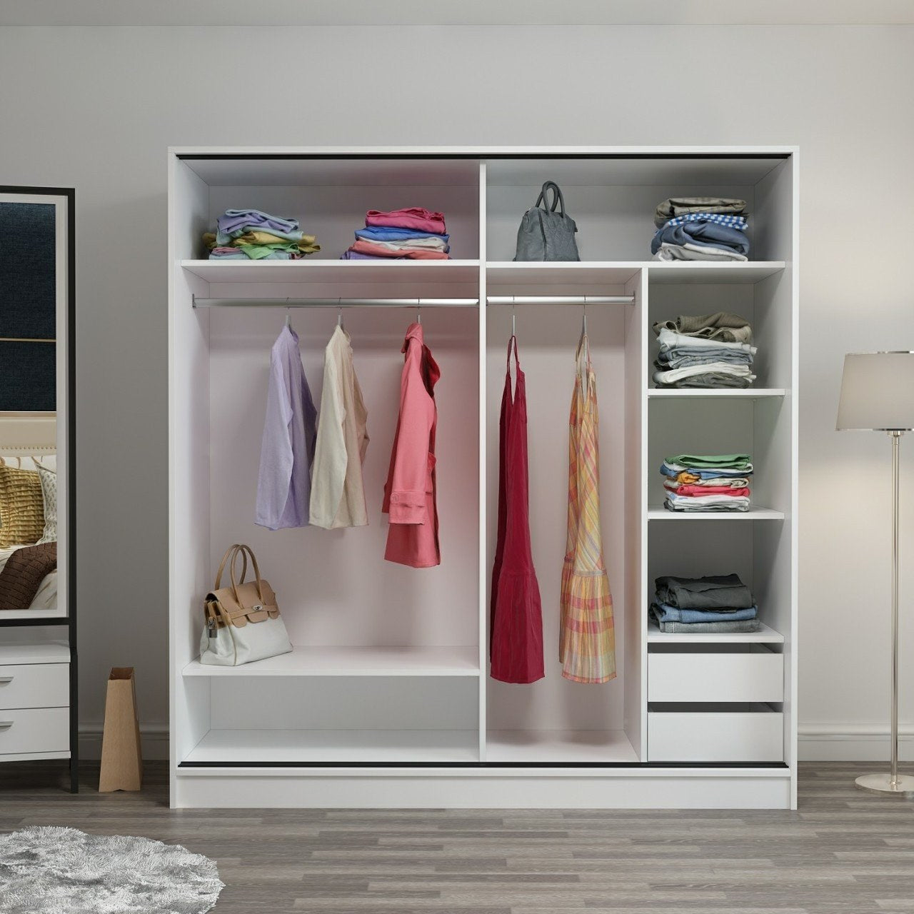 Entdecken Sie die stilvolle Kale Garderobe von Hanah Home in Weiß – für eleganten Stauraum und perfekte Organisation in Ihrem Zuhause!