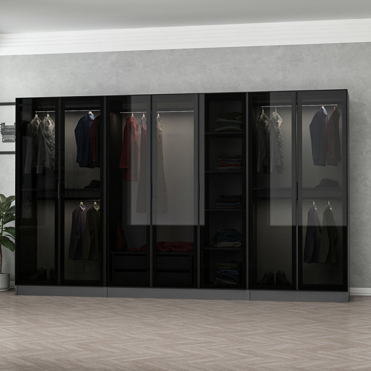 Entdecken Sie die Kale Garderobe von Hanah Home in Anthrazit Schwarz – stilvoll, geräumig und perfekt für jede Einrichtung! Organisieren Sie Ihren Raum mit Eleganz.
