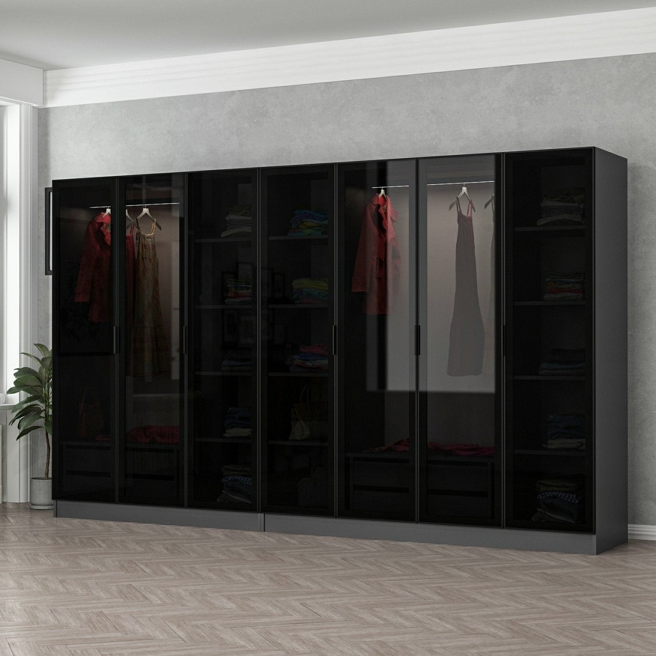 Entdecken Sie die elegante Kale Garderobe in Anthrazit Schwarz von Hanah Home. Stilvoller Stauraum für Ihr Zuhause!