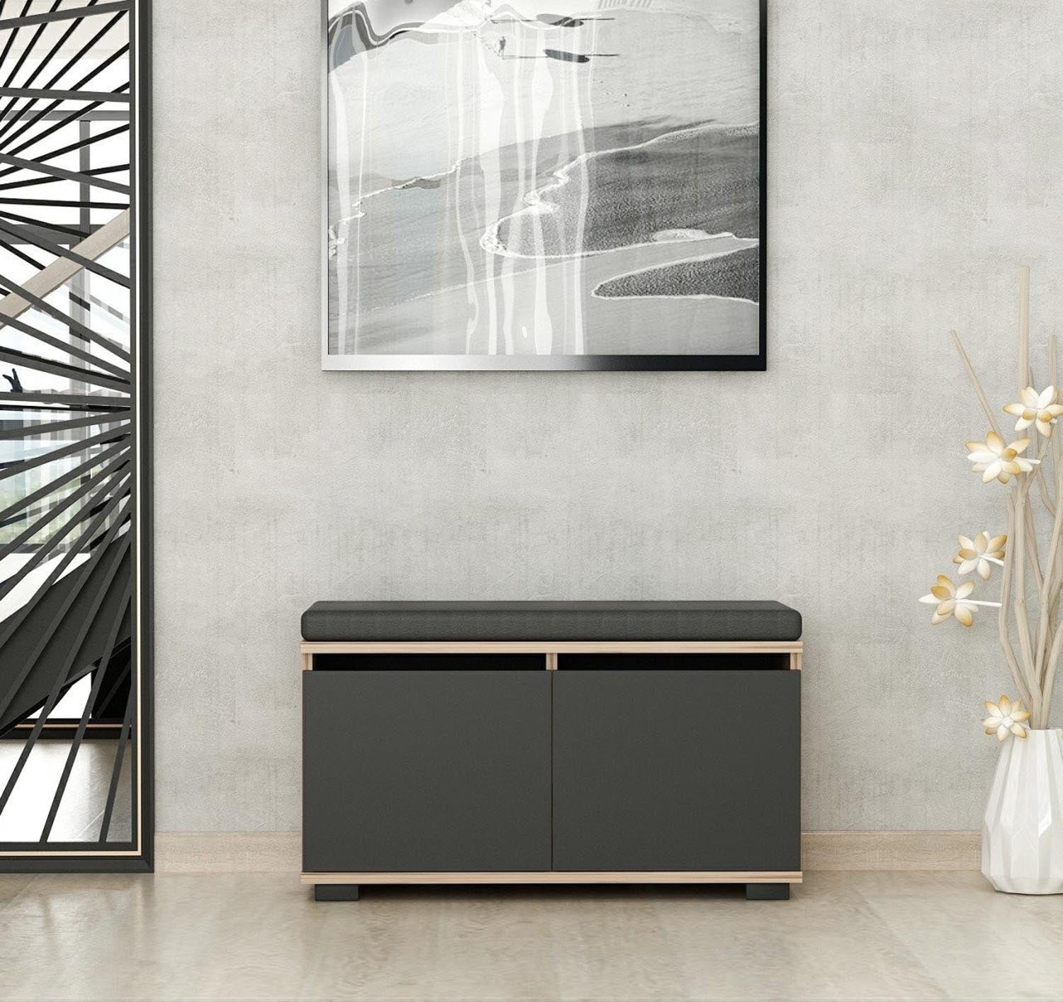 Der Drago Schuhschrank in Walnuss Schwarz von Hanah Home bietet eine elegante und praktische Lösung zur stilvollen Aufbewahrung Ihrer Schuhe. Organisieren Sie Ihren Raum!