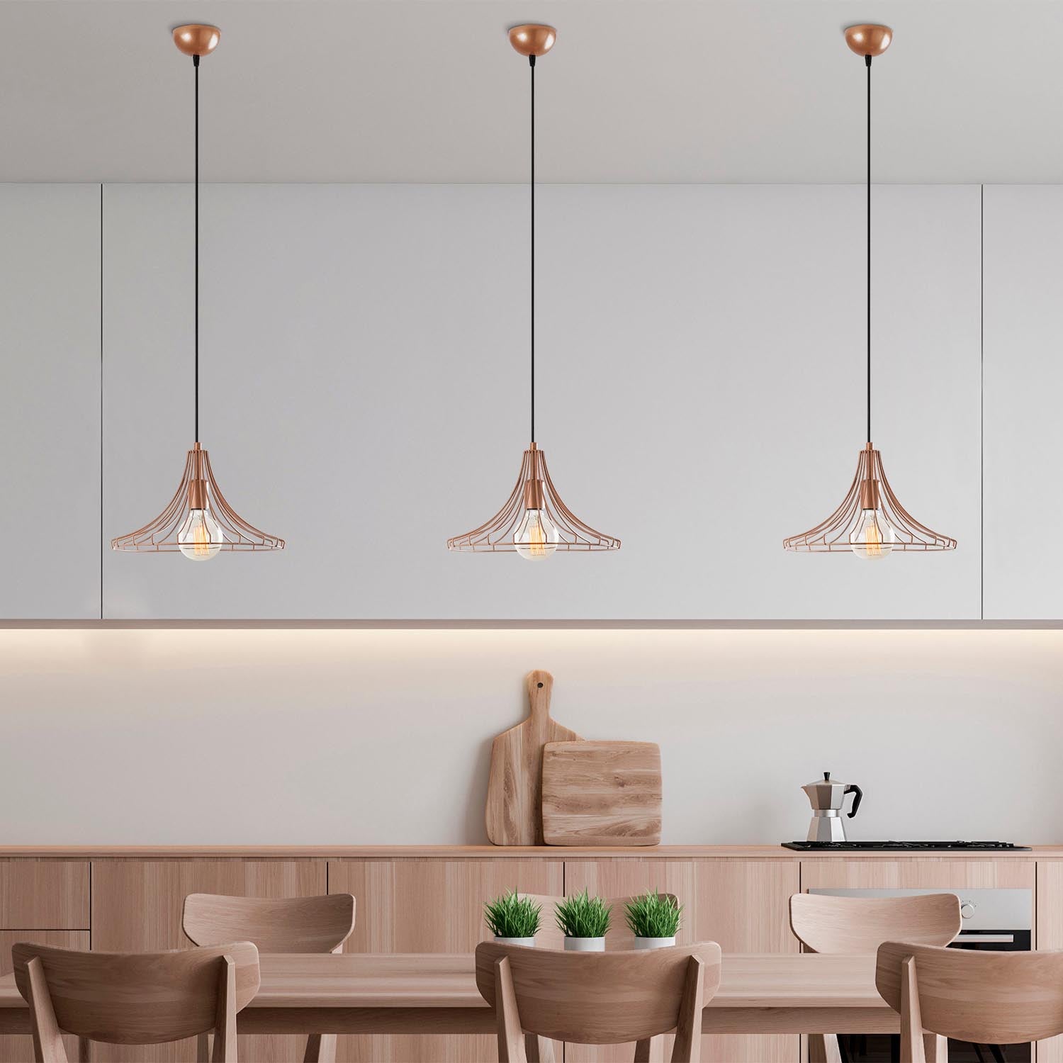 Erleben Sie mit der Mezopotamya Pendelleuchte in Kupfer von Opviq eine stilvolle Transformation Ihres Raumes – perfekt für modernes und industrielles Design.