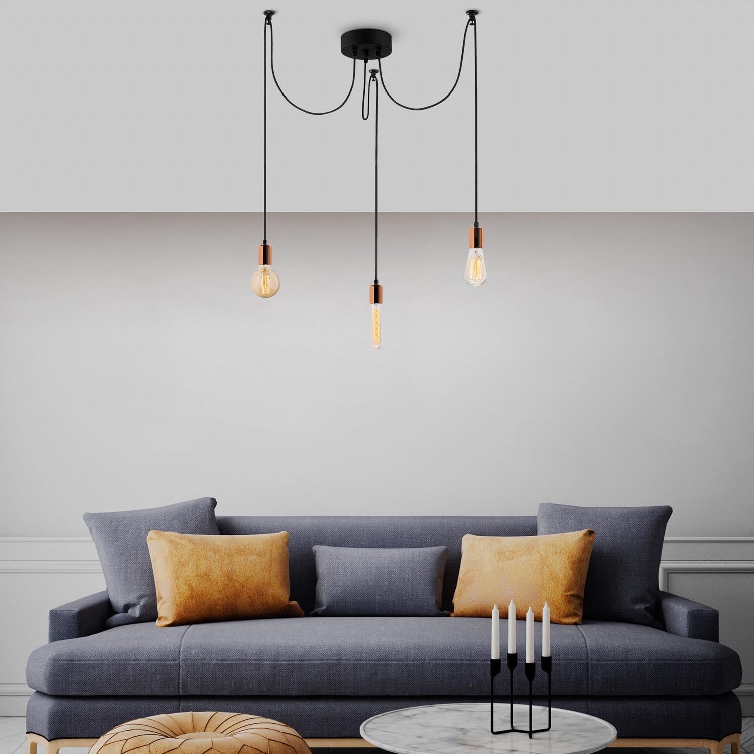 Entdecken Sie die Kabluni Pendelleuchte von Opviq: Ein eleganter Kupfer-Kronleuchter, der jeden Raum mit seinem luxuriösen Design und warmem Licht verzaubert.