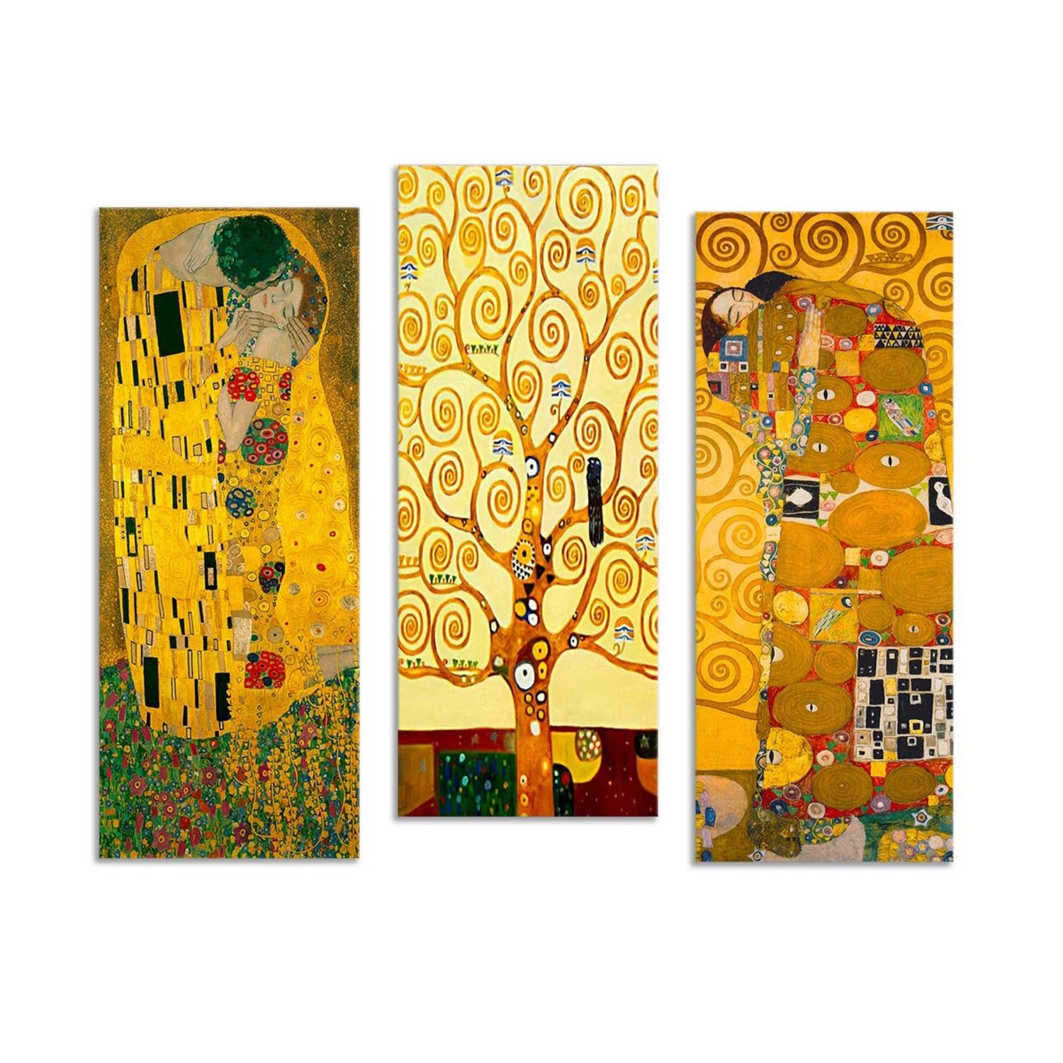Verleihen Sie Ihrem Zuhause mit dem MDF0067 Set von Wallity einen Hauch von Gustav Klimt. Diese kunstvollen MDF-Bilder sind ein Blickfang!