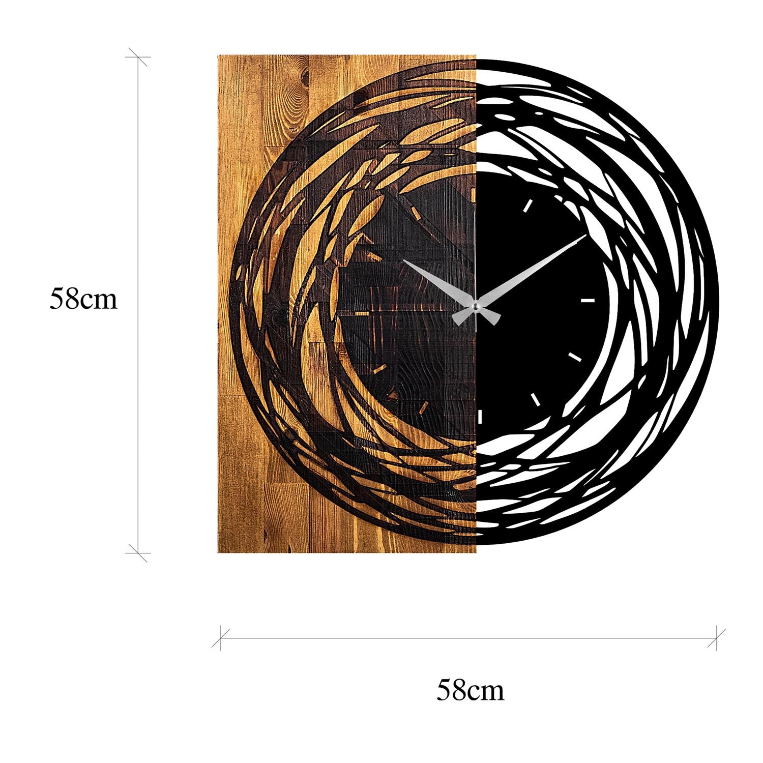Entdecken Sie die Wooden Clock 39 in Lichtwalnuss Schwarz von Wallity – eine stilvolle Wanduhr, die Eleganz und Funktionalität vereint.