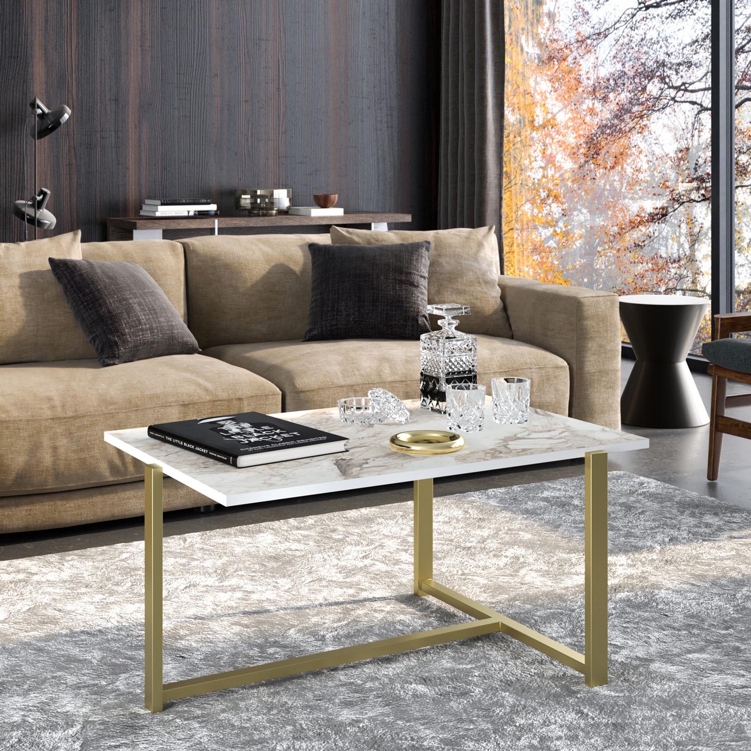 Entdecken Sie den glamourösen Merideths Sofatisch in Gold und Weiß von Hanah Home. Ein elegantes Möbelstück, das Stil und Funktionalität vereint.