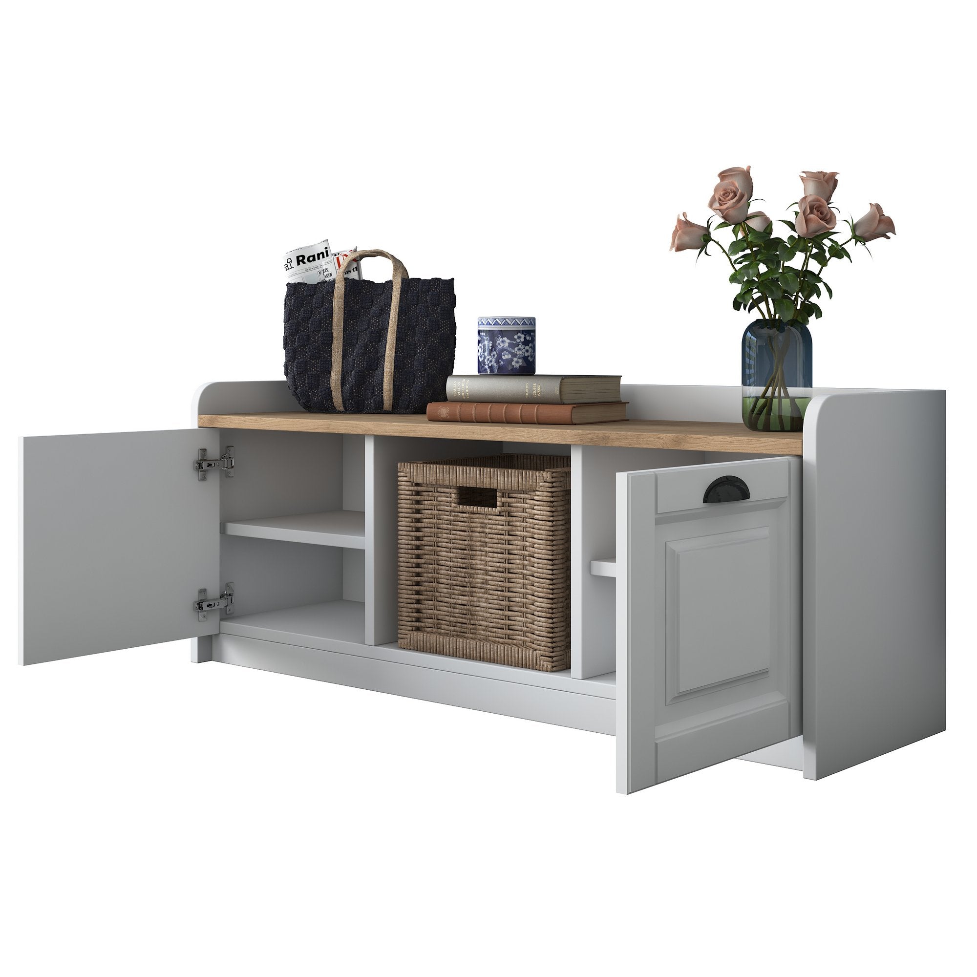 Entdecken Sie den P2 Schuhschrank von Hanah Home in Weiß und Walnuss – die perfekte Lösung für stilvolle Schuhorganisation und elegantes Wohnen!