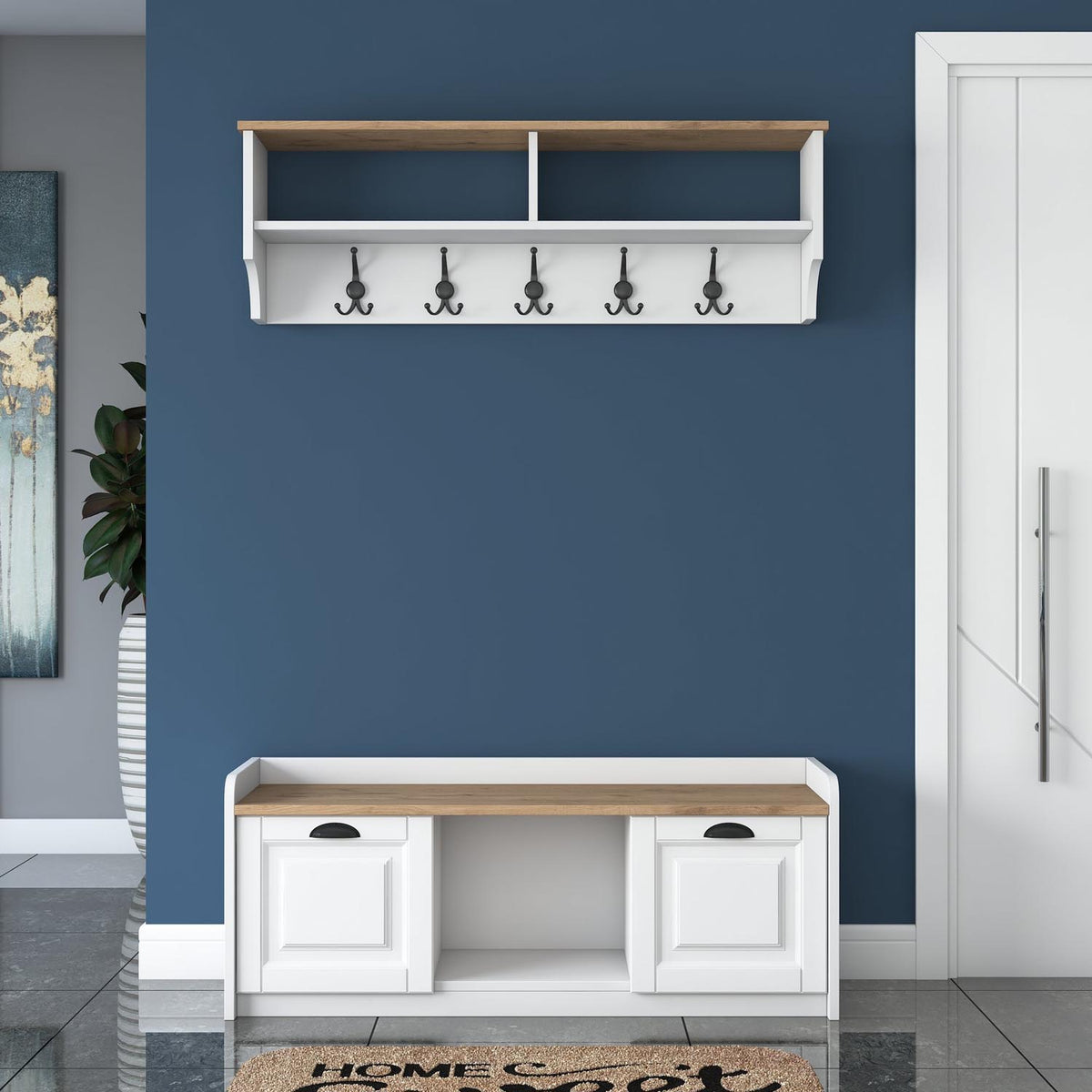 P2 Garderobe - Weisser Walnuss in Weisser Walnuss präsentiert im Onlineshop von KAQTU Design AG. Garderobe ist von Hanah Home