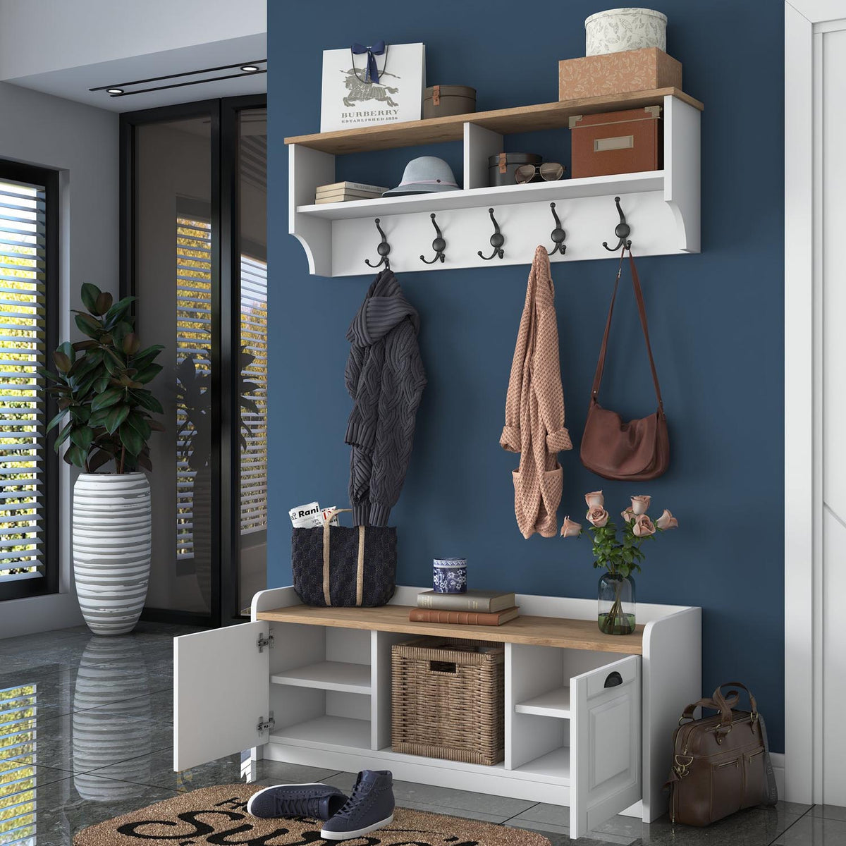 P2 Garderobe - Weisser Walnuss in Weisser Walnuss präsentiert im Onlineshop von KAQTU Design AG. Garderobe ist von Hanah Home