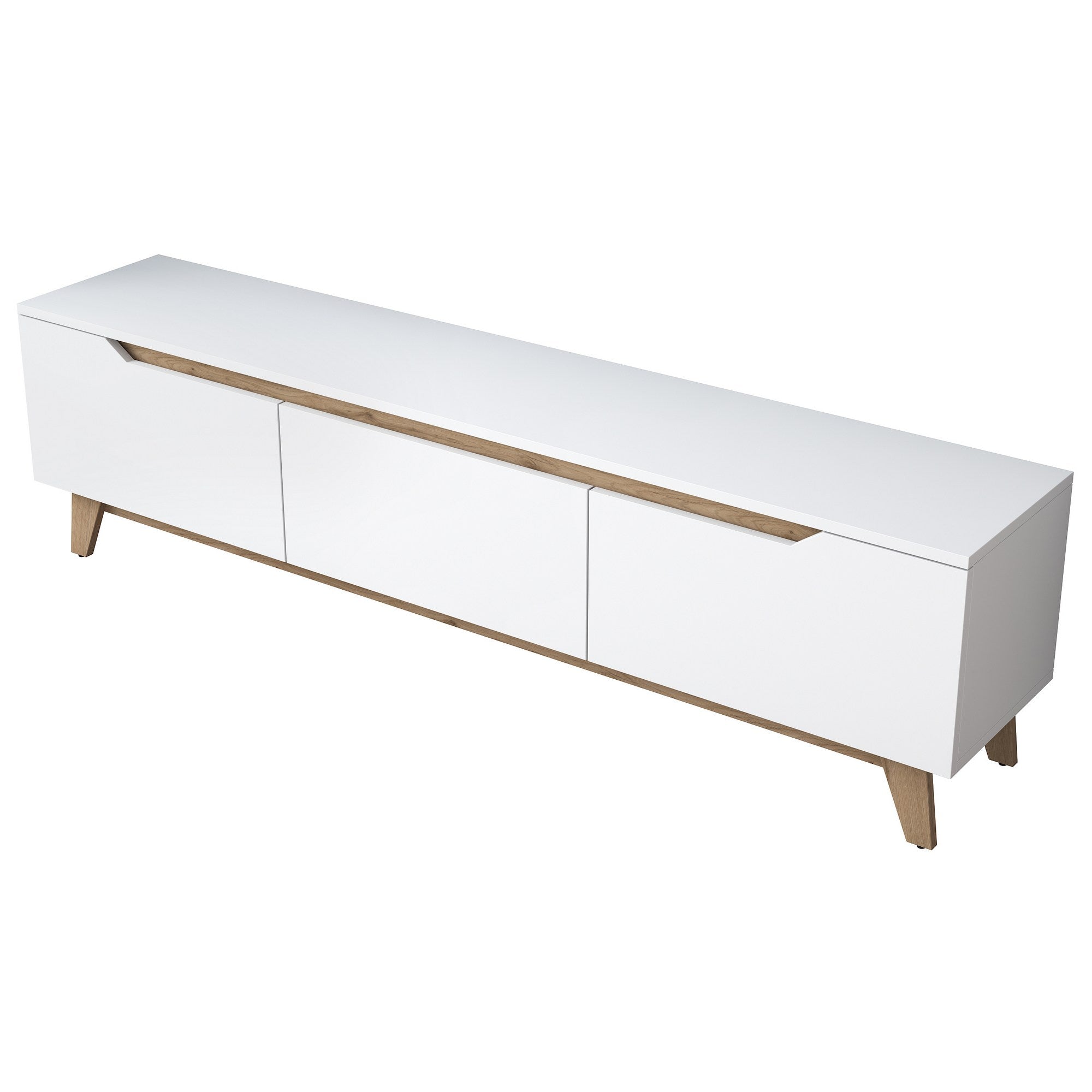 Gestalten Sie Ihr Zuhause mit dem D1 Sideboard von Hanah Home. Elegantes Design in Weiß und Walnuss bietet praktischen Stauraum und Stil.