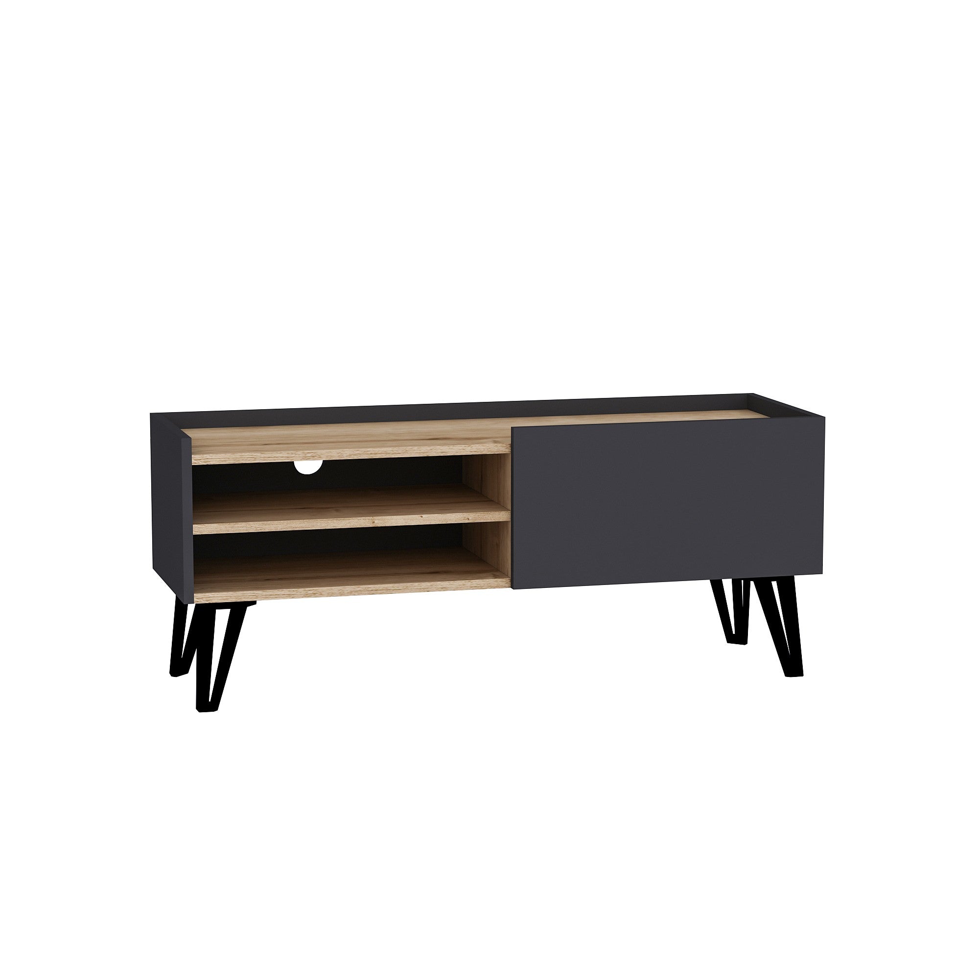 Gestalten Sie Ihr Wohnzimmer mit dem Viper Sideboard von Hanah Home in elegantem Saphir und Anthrazit – eine perfekte Mischung aus Stil und Funktionalität.
