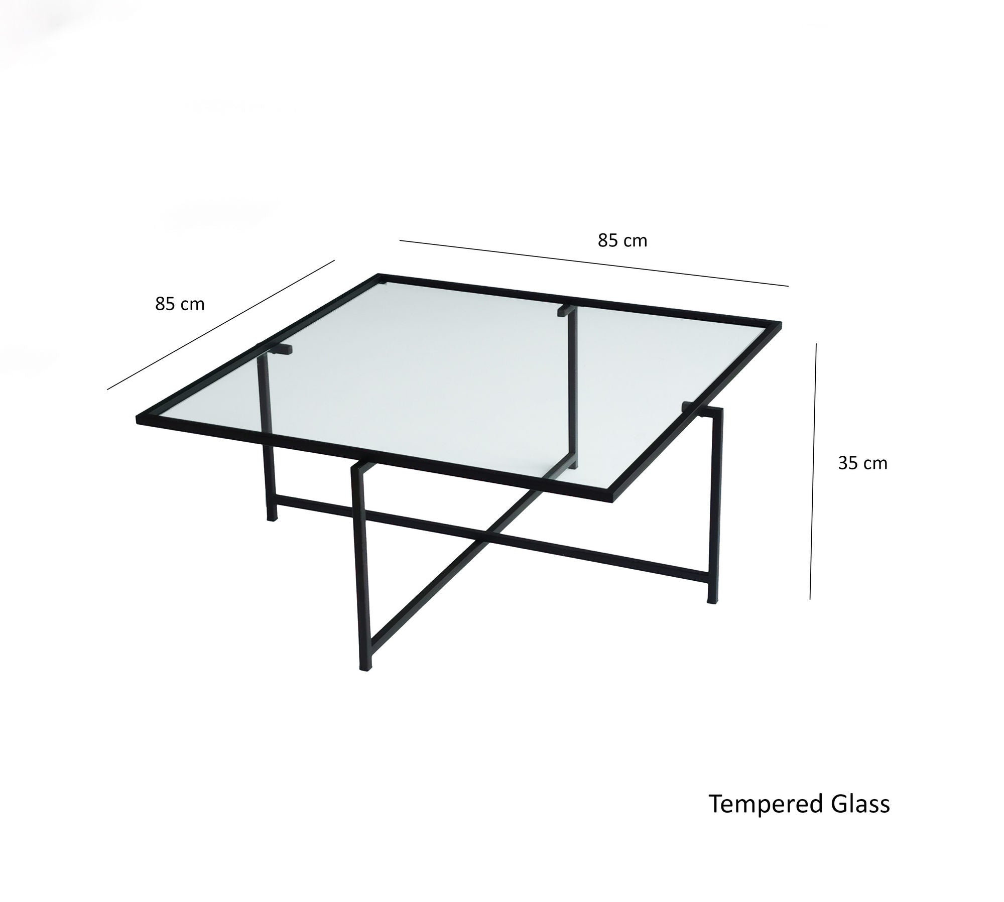 Eleganter Sun S409 Sofatisch von Hanah Home in Schwarz. Hochwertiges Design aus gehärtetem Glas und stabilen Metallbeinen für stilvolle Akzente.
