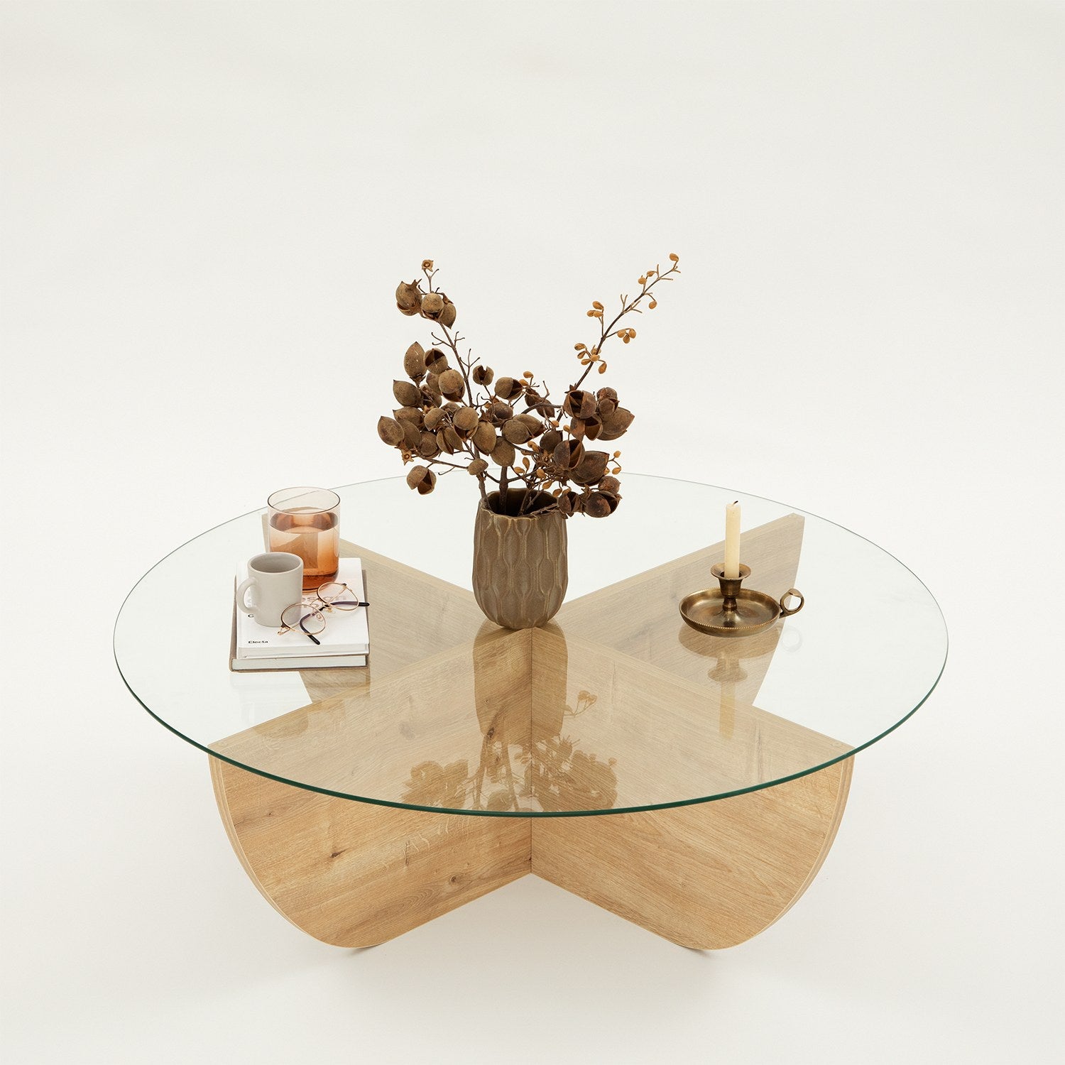 Eleganter Lily Sofatisch in Saphir-Eiche von Hanah Home. Hochwertiges, kratzfestes Glas und modernes Design für ein stilvolles Zuhause. Jetzt entdecken!