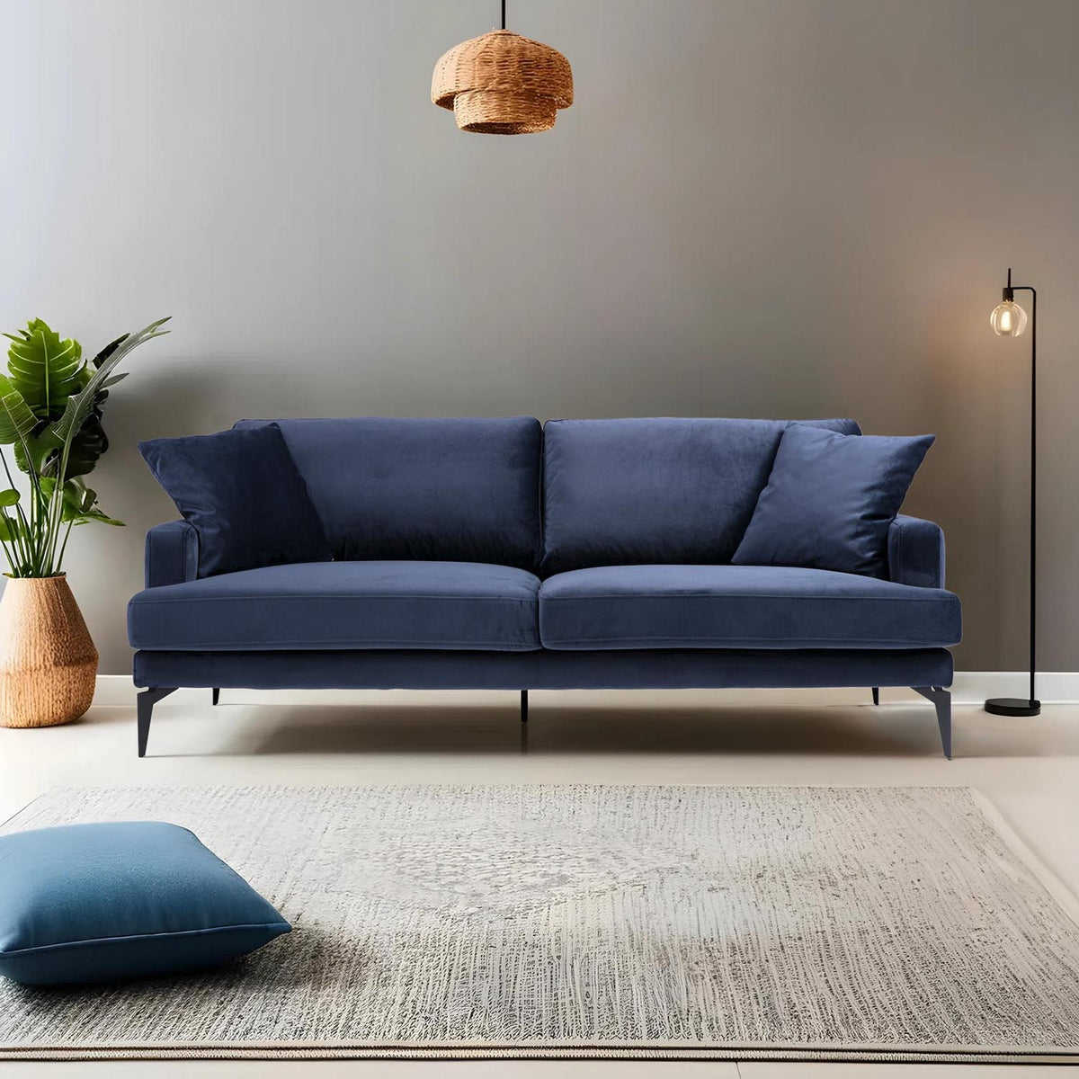 Papira 3 Sitzer Sofa - Marineblau in Marineblau präsentiert im Onlineshop von KAQTU Design AG. 3er Sofa ist von Atelier Del Sofa