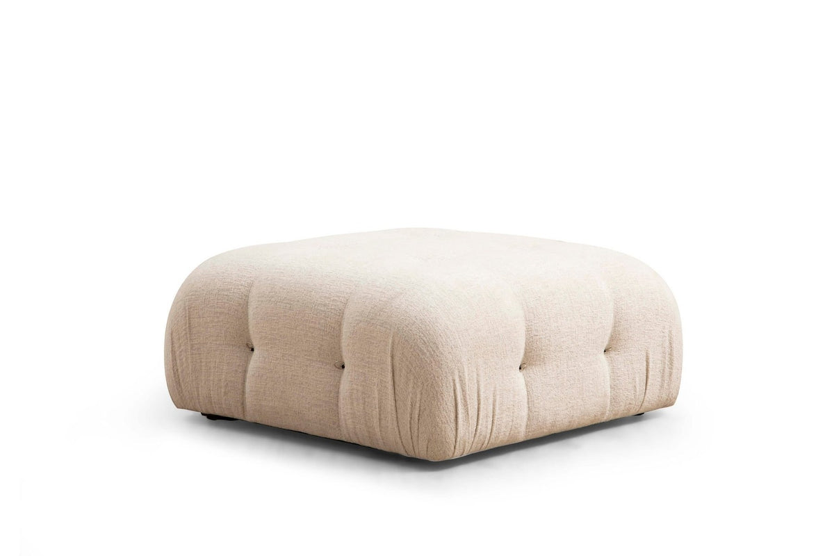 Bubble Pouf Tuffet in Creme von Atelier Del Sofa, runde Form, Polyesterbezug, Gestell aus Buchenholz, schwarze Kunststoffbeine, 95x45 cm
