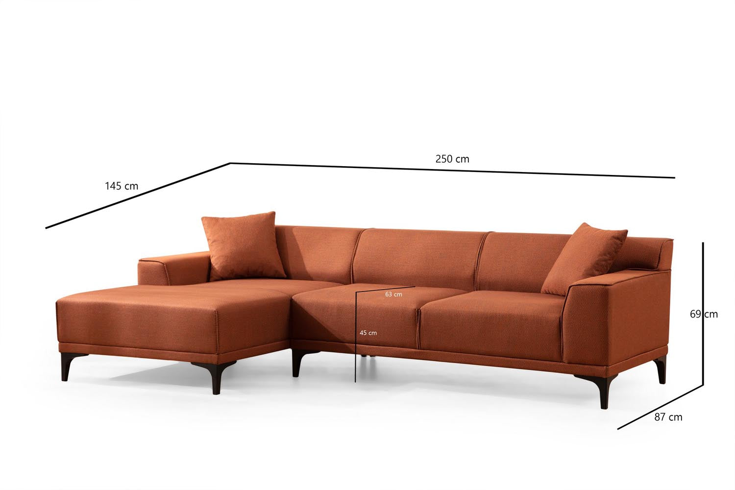 Bringen Sie Farbe und Eleganz in Ihr Zuhause mit dem Petra L Corner Ecksofa in strahlendem Orange von Atelier Del Sofa – der perfekte Blickfang für Ihr Wohnzimmer!
