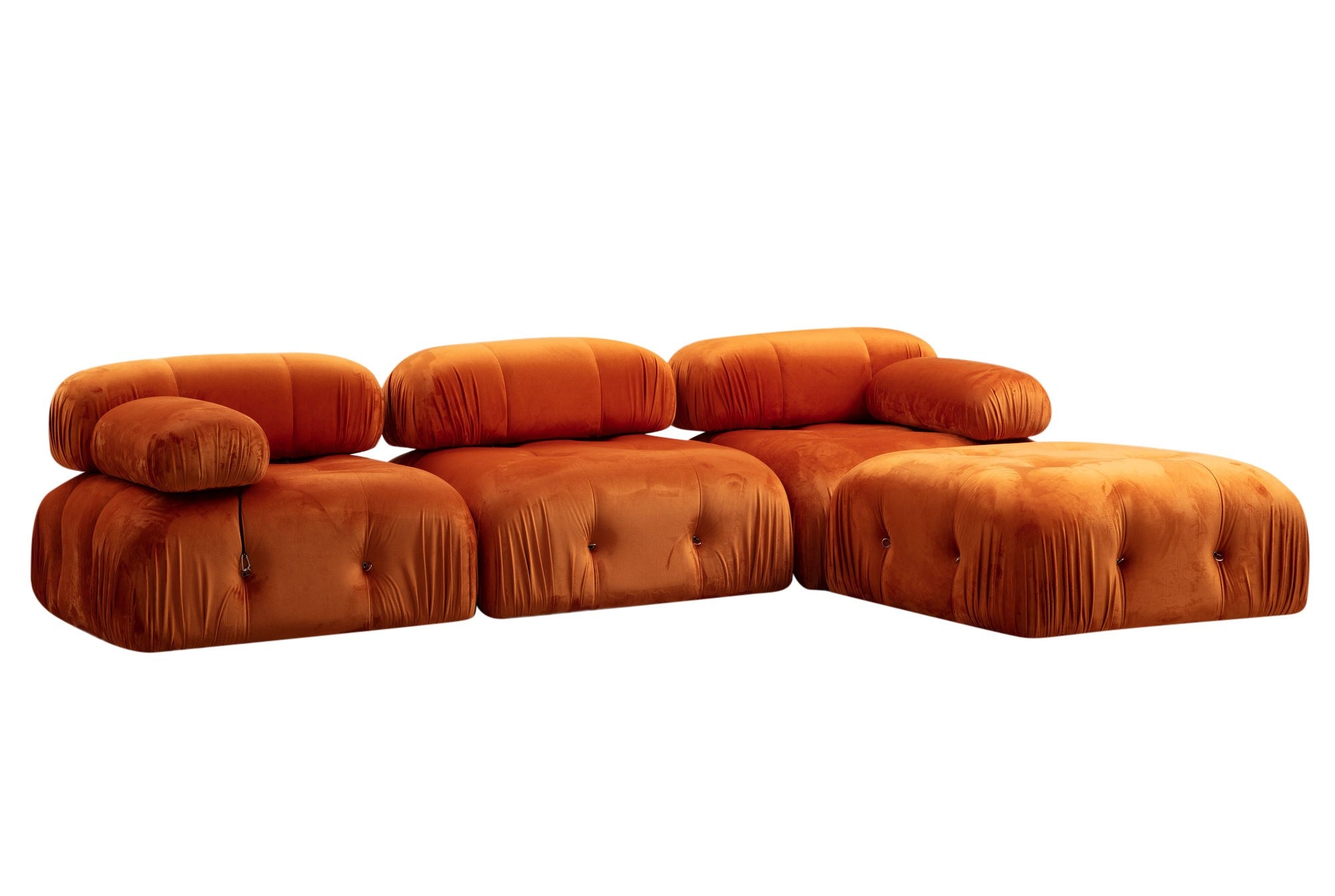 Erleben Sie das Bubble Corner Ecksofa in strahlendem Orange – ein stilvolles Möbelstück, das Komfort und Eleganz in Ihr Zuhause bringt.