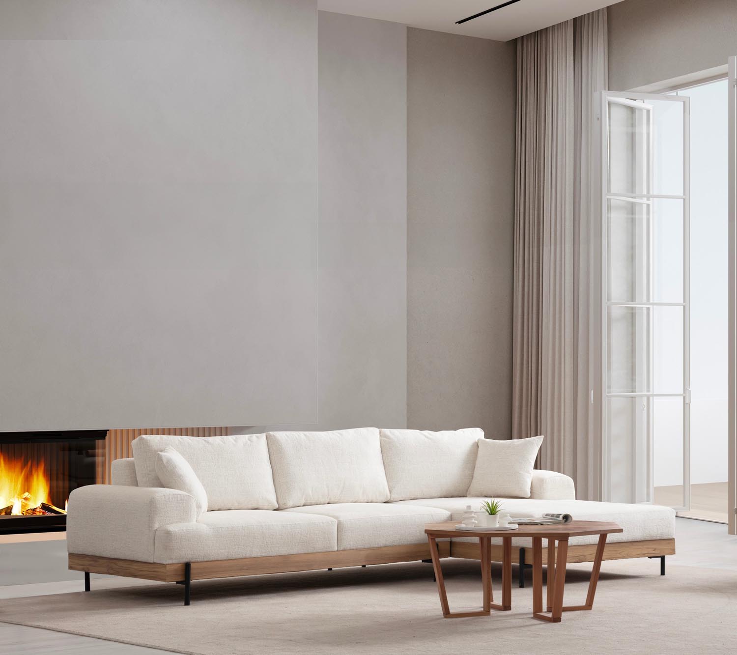 Erleben Sie das Eti Oak Right Ecksofa in Weiß von Atelier Del Sofa – ein modernes Design, das Komfort und Stil in Ihr Zuhause bringt.