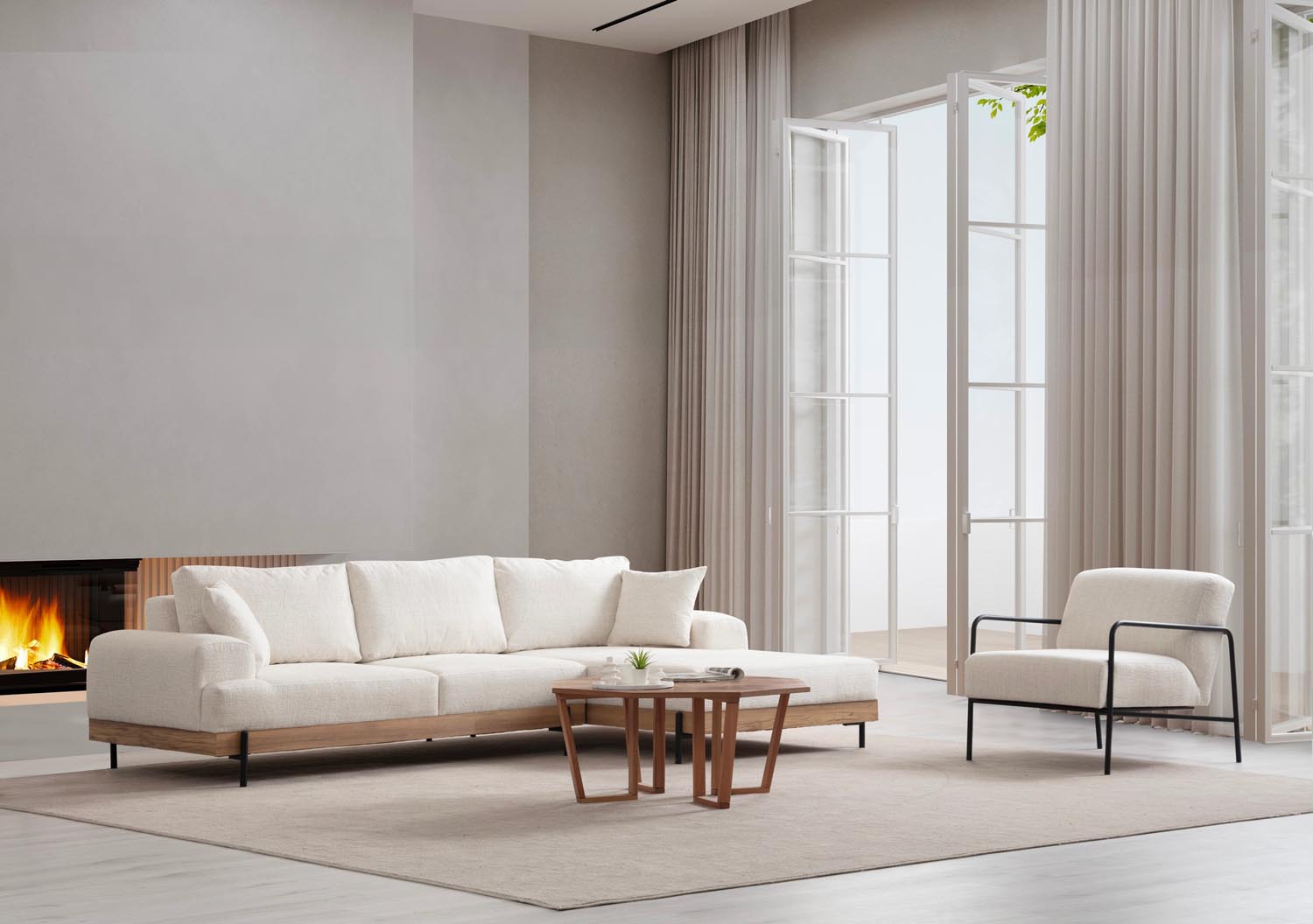 Erleben Sie das stilvolle Eti Oak Right Ecksofa in Weiß von Atelier Del Sofa – eine harmonische Verbindung von Eleganz und Komfort für jeden Raum.