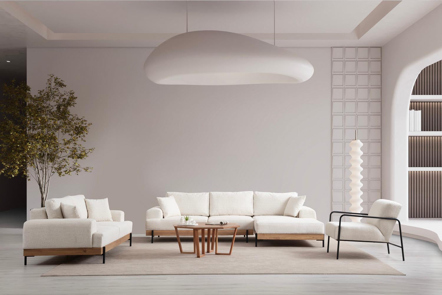 Erleben Sie das stilvolle Eti Oak Right Ecksofa in Weiß von Atelier Del Sofa – eine harmonische Verbindung von Eleganz und Komfort für jeden Raum.