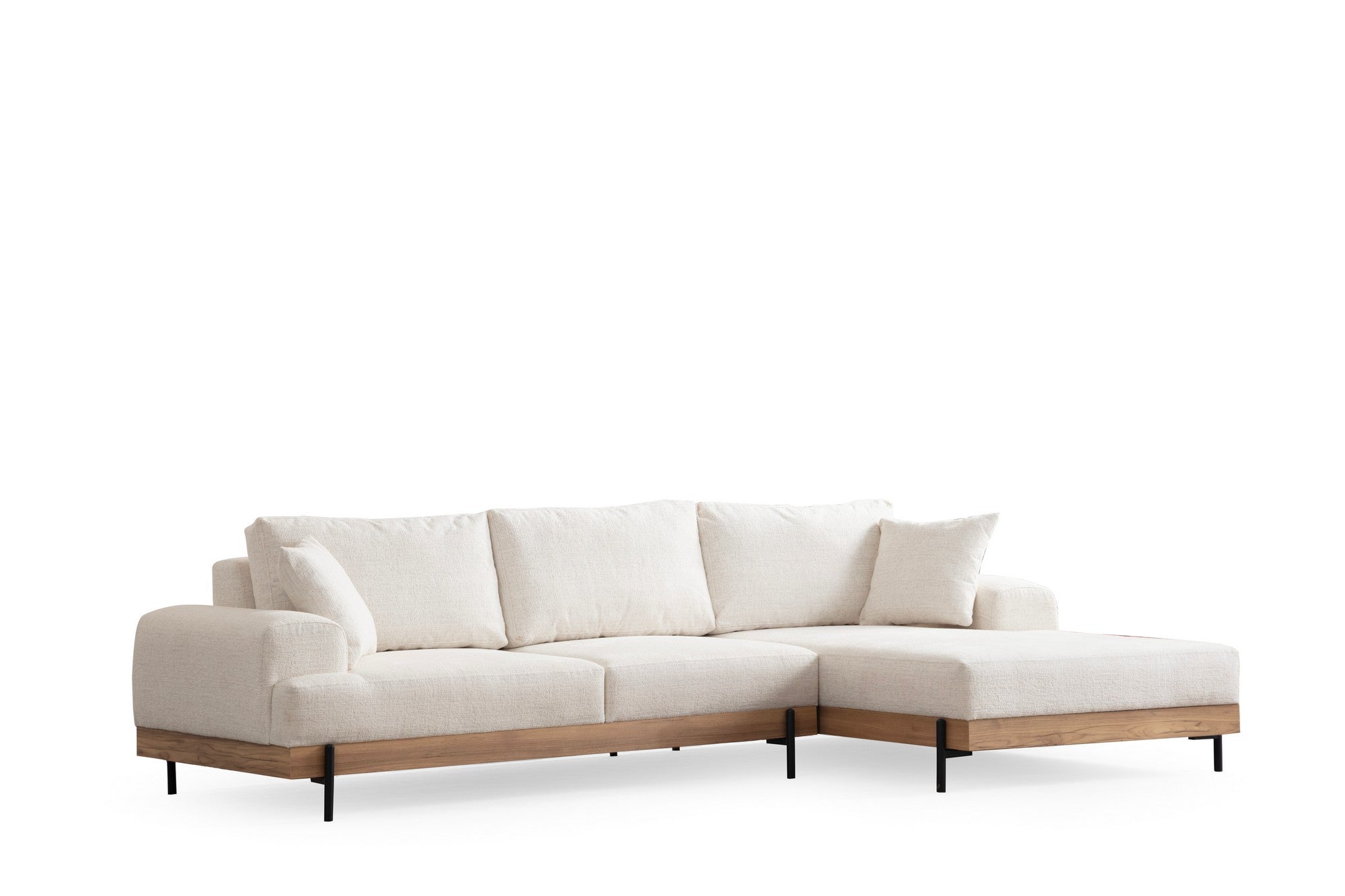 Erleben Sie das stilvolle Eti Oak Right Ecksofa in Weiß von Atelier Del Sofa – eine harmonische Verbindung von Eleganz und Komfort für jeden Raum.