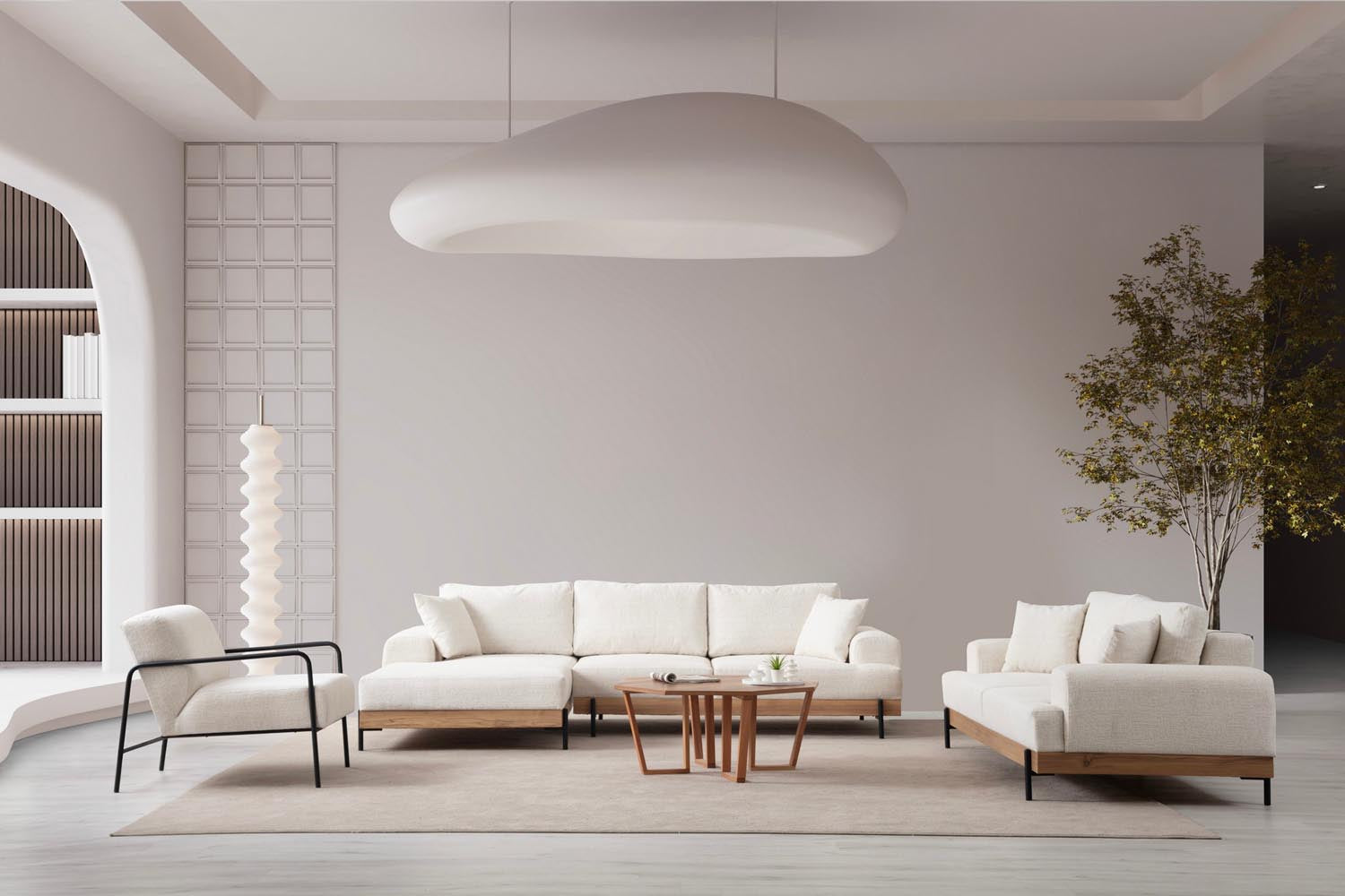 Erleben Sie das Eti Oak Left Ecksofa in Weiß – stilvolles Design trifft auf höchsten Komfort für entspannte Stunden in Ihrem Wohnraum.