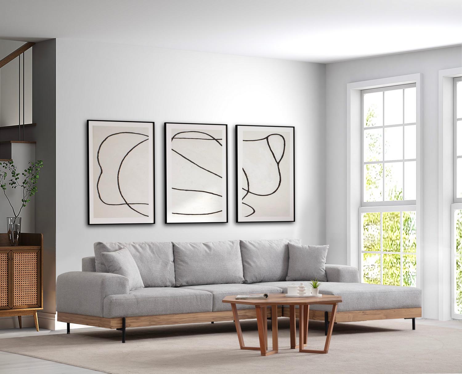 Erleben Sie das stilvolle Eti Oak Right Ecksofa in Grau von Atelier Del Sofa. Perfekte Kombination aus Komfort und modernem Design für Ihr Wohnzimmer.