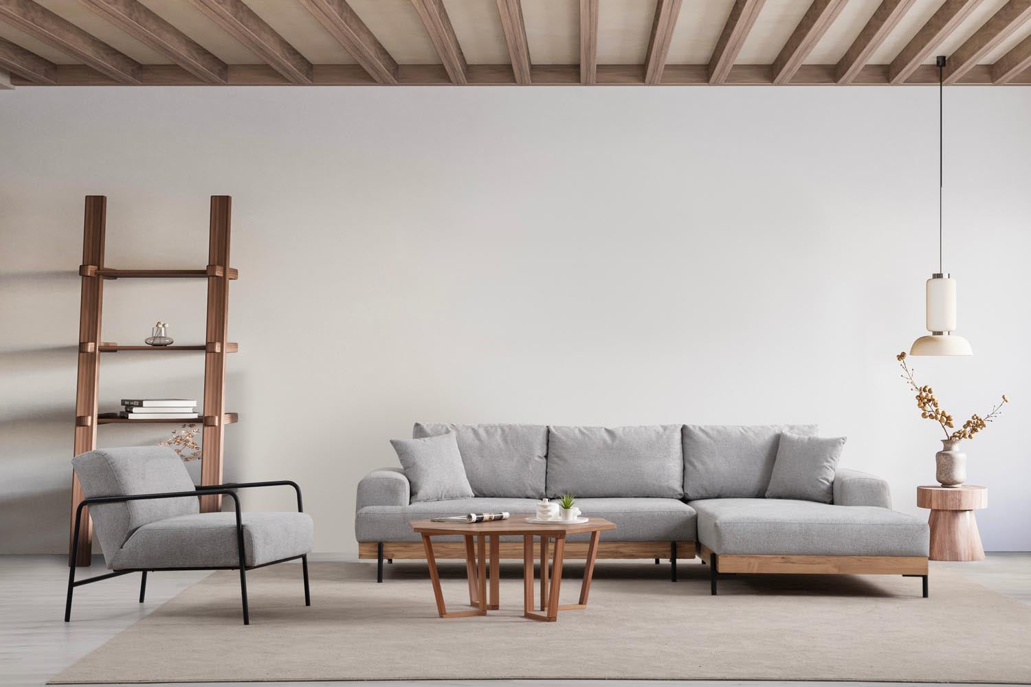 Entdecken Sie das elegante Eti Oak Right Ecksofa in Grau von Atelier Del Sofa. Ideal für stilvolle Wohnräume, vereint es Komfort und modernes Design.