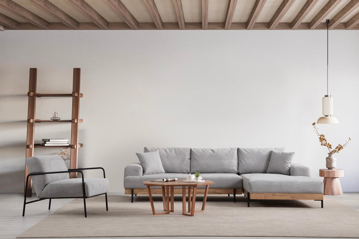 Eti Oak Right Ecksofa - Grau in Grau präsentiert im Onlineshop von KAQTU Design AG. L-Sofa rechts ist von Atelier Del Sofa
