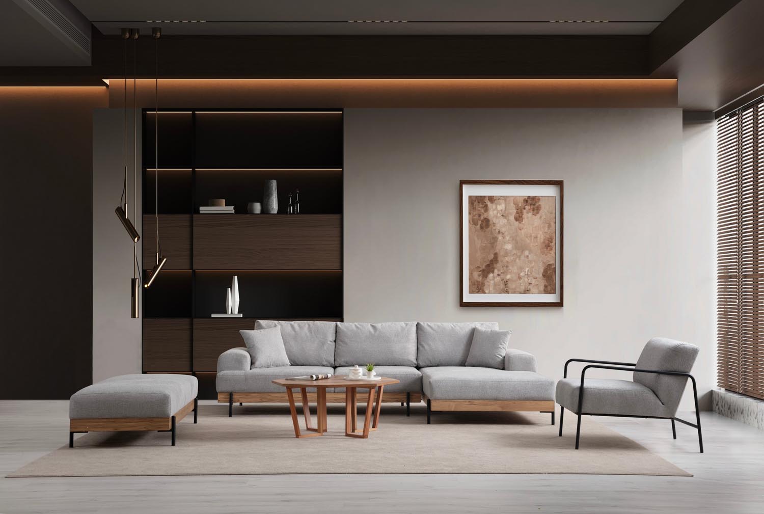 Erleben Sie das stilvolle Eti Oak Right Ecksofa in Grau von Atelier Del Sofa. Perfekt für Ihr Wohnzimmer, bietet es Komfort und Eleganz in einem.