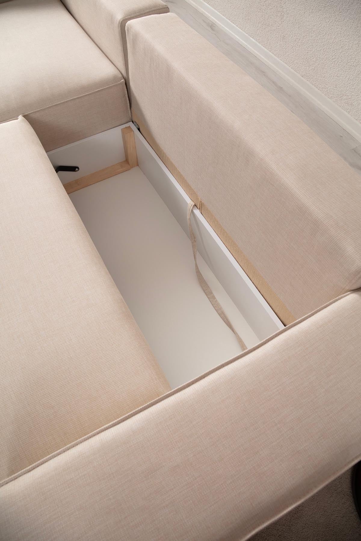 Erleben Sie das Pırlo Corner Left Bettsofa in Ecru von Atelier Del Sofa – stilvolles Design trifft auf höchsten Komfort und vielseitige Nutzungsmöglichkeiten.