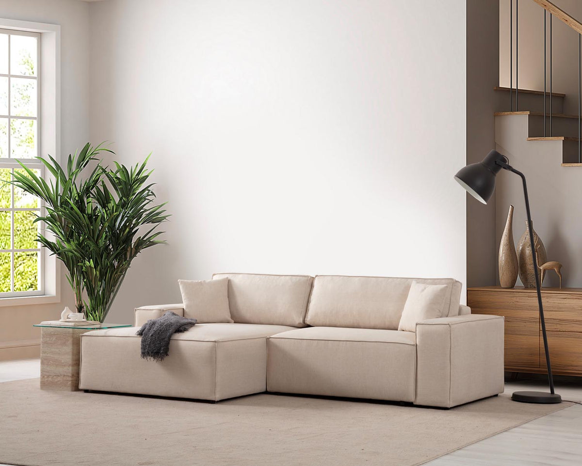 Pırlo Corner Left Bettsofa - Ecru in Ecru präsentiert im Onlineshop von KAQTU Design AG. Bettsofa links ist von Atelier Del Sofa