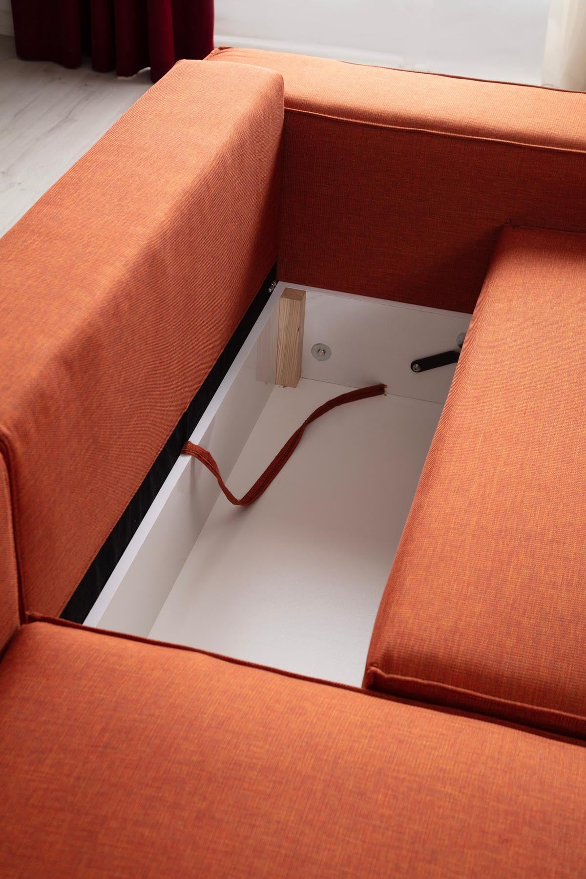 Verleihen Sie Ihrem Wohnraum mit dem Pırlo Corner Left Bettsofa in lebhaftem Orange von Atelier Del Sofa einen Hauch von Eleganz und Gemütlichkeit!